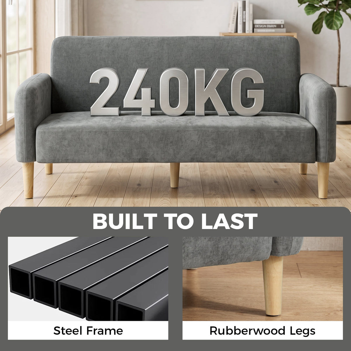 2 Seater Sofa, 160cm Velvet Small Couch with 20cm Thick Padding, Wide and Deep Seat, Plush Backrest, Loveseat Sofa Settee for Small Space, Living Room, Bedroom, Home Office, Grey