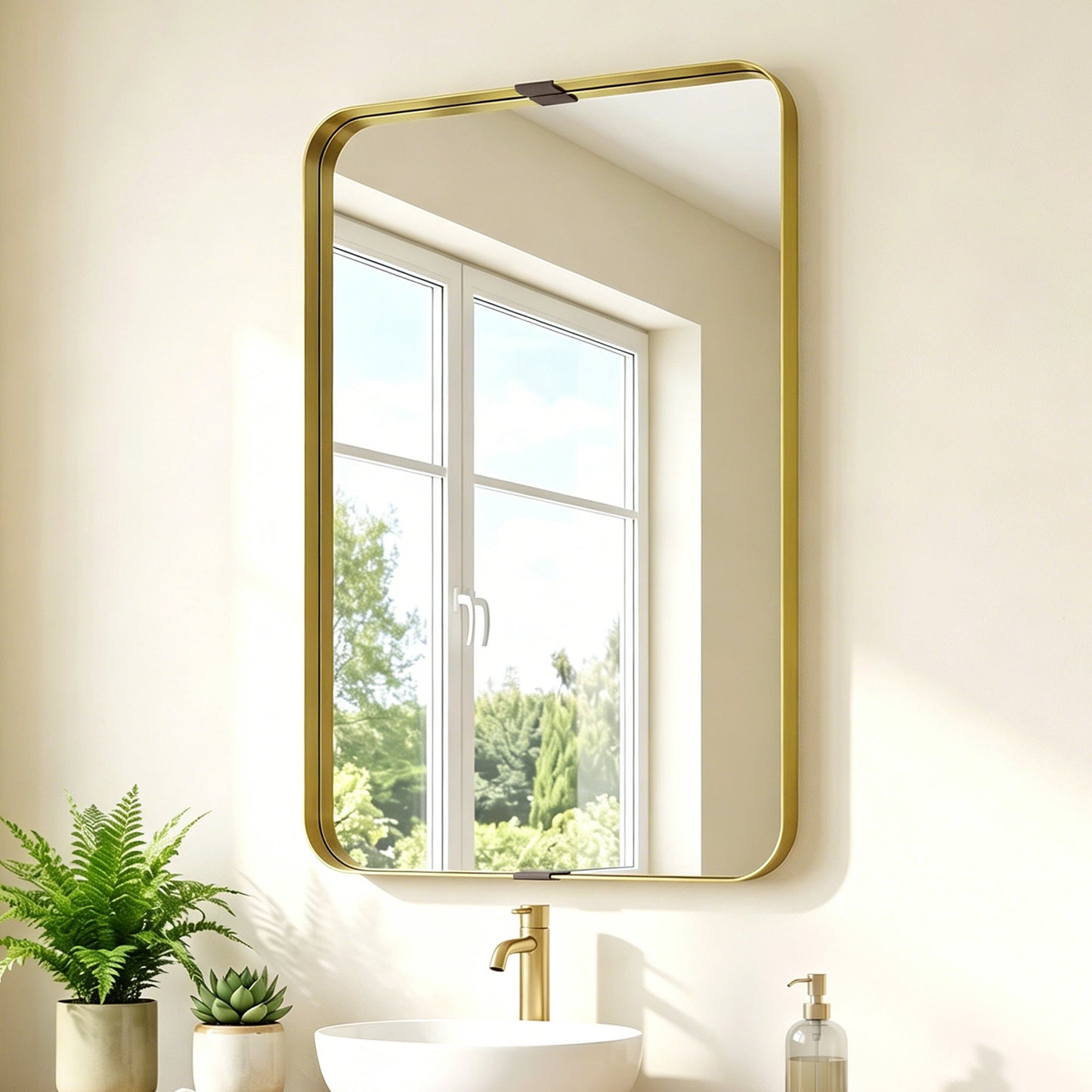 Rectangular Wall Mirror, 90 x 60 cm Wall Mounted Bathroom Mirror with Aluminium Alloy Frame and Tempered Glass for Hallway, Living Room, Bedroom, Gold Tone