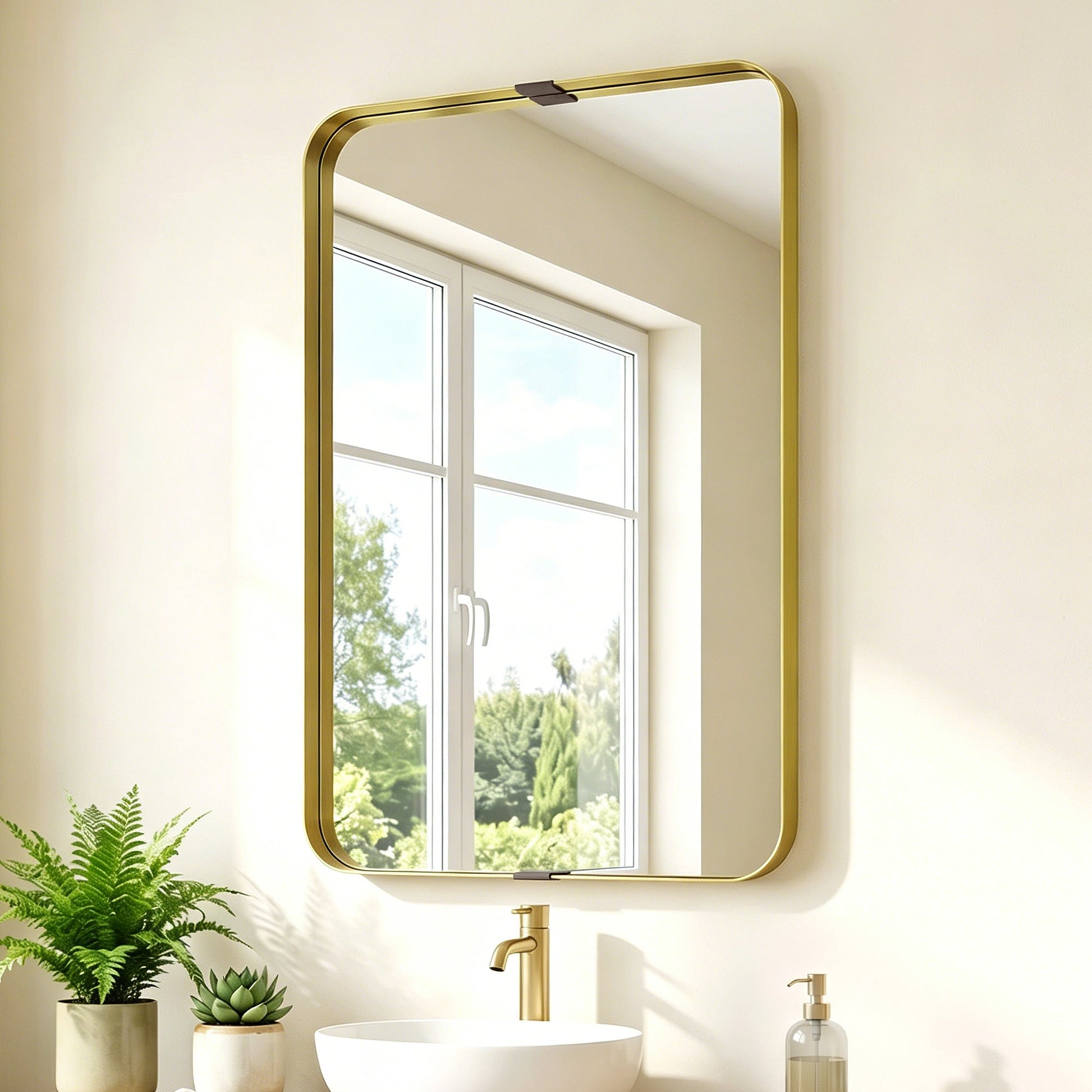 Rectangular Wall Mirror, 90 x 60 cm Wall Mounted Bathroom Mirror with Aluminium Alloy Frame and Tempered Glass for Hallway, Living Room, Bedroom, Gold Tone