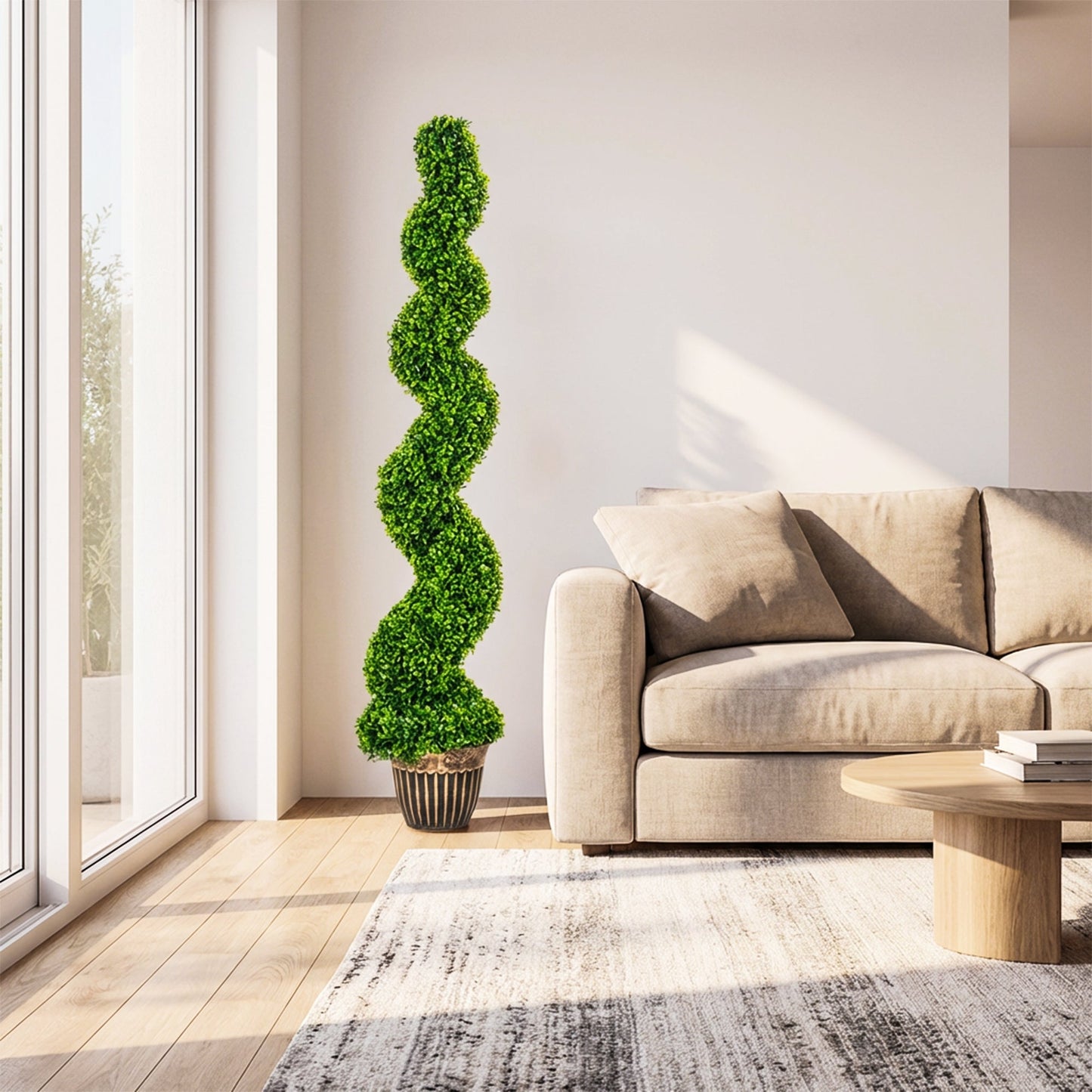 Set of 2 Decorative Artificial Plants Topiary Spiral Boxwood Trees in Pot, Fake Plants for Home Indoor Outdoor Decor, 150cm, Green