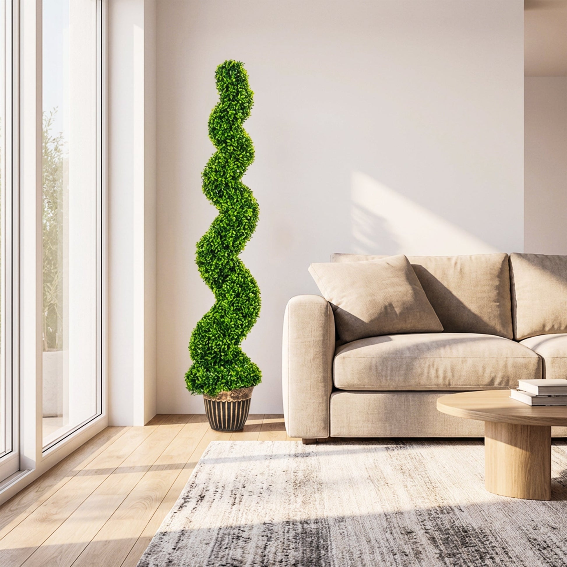 Set of 2 Decorative Artificial Plants Topiary Spiral Boxwood Trees in Pot, Fake Plants for Home Indoor Outdoor Decor, 150cm, Green