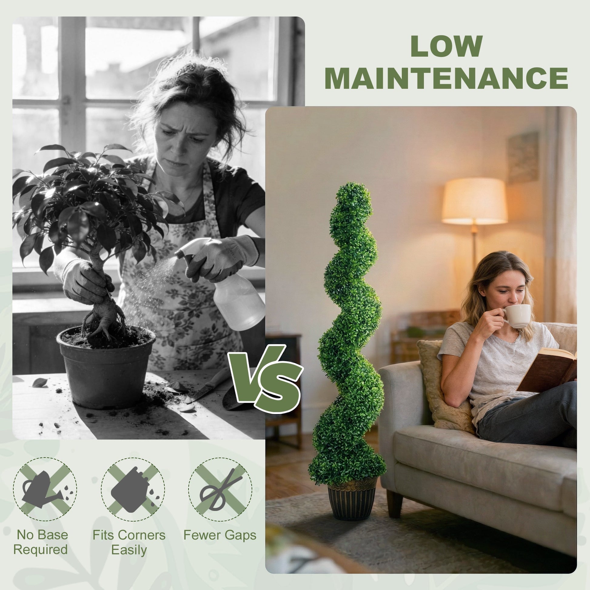 Set of 2 Decorative Artificial Plants Topiary Spiral Boxwood Trees in Pot, Fake Plants for Home Indoor Outdoor Decor, 150cm, Green