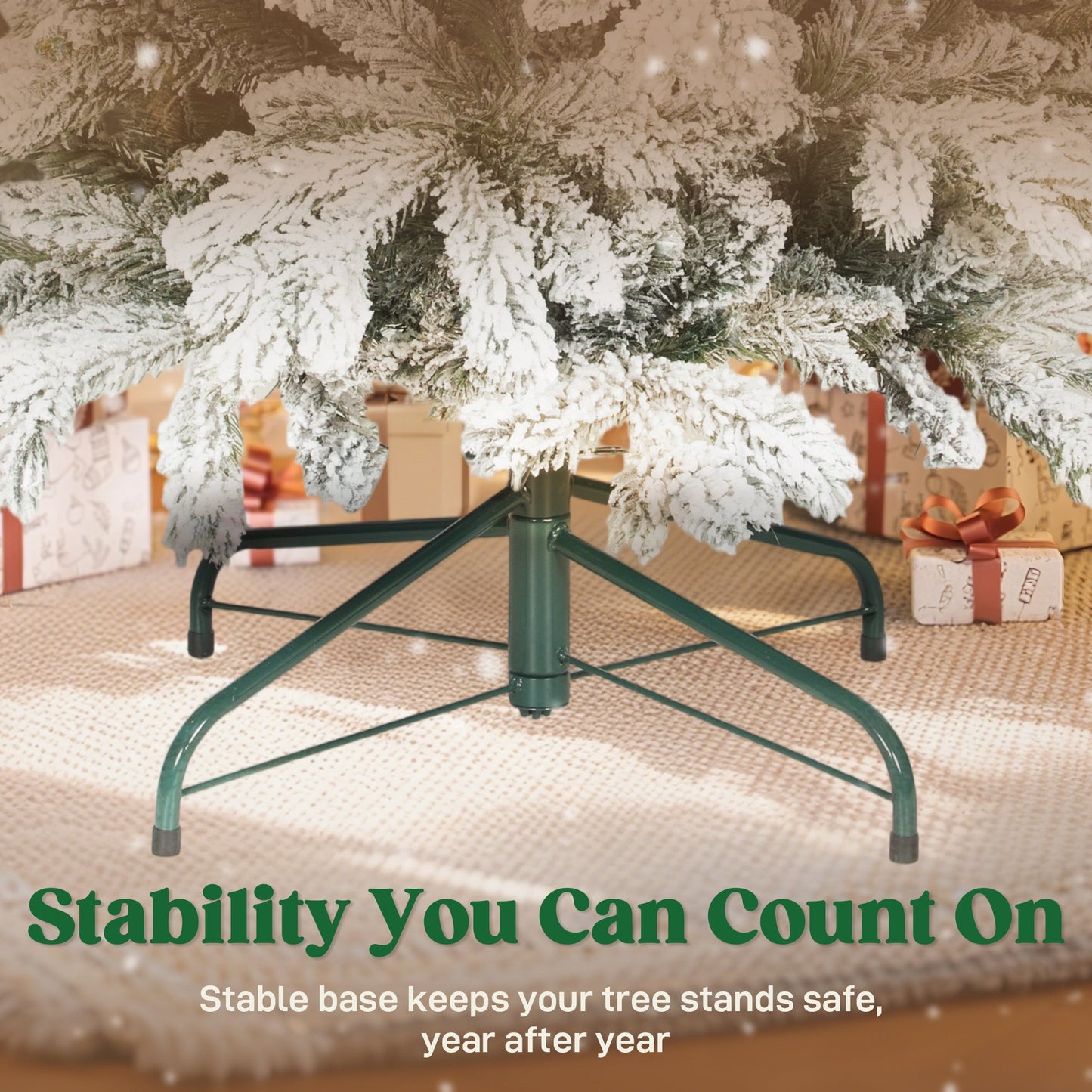 7ft Flocked Christmas Tree, Hinged Pencil Christmas Tree with 972 Tips, Realistic Branches, Easy Assembly, Slim Shape, Artificial Xmas Home Decoration, Green White