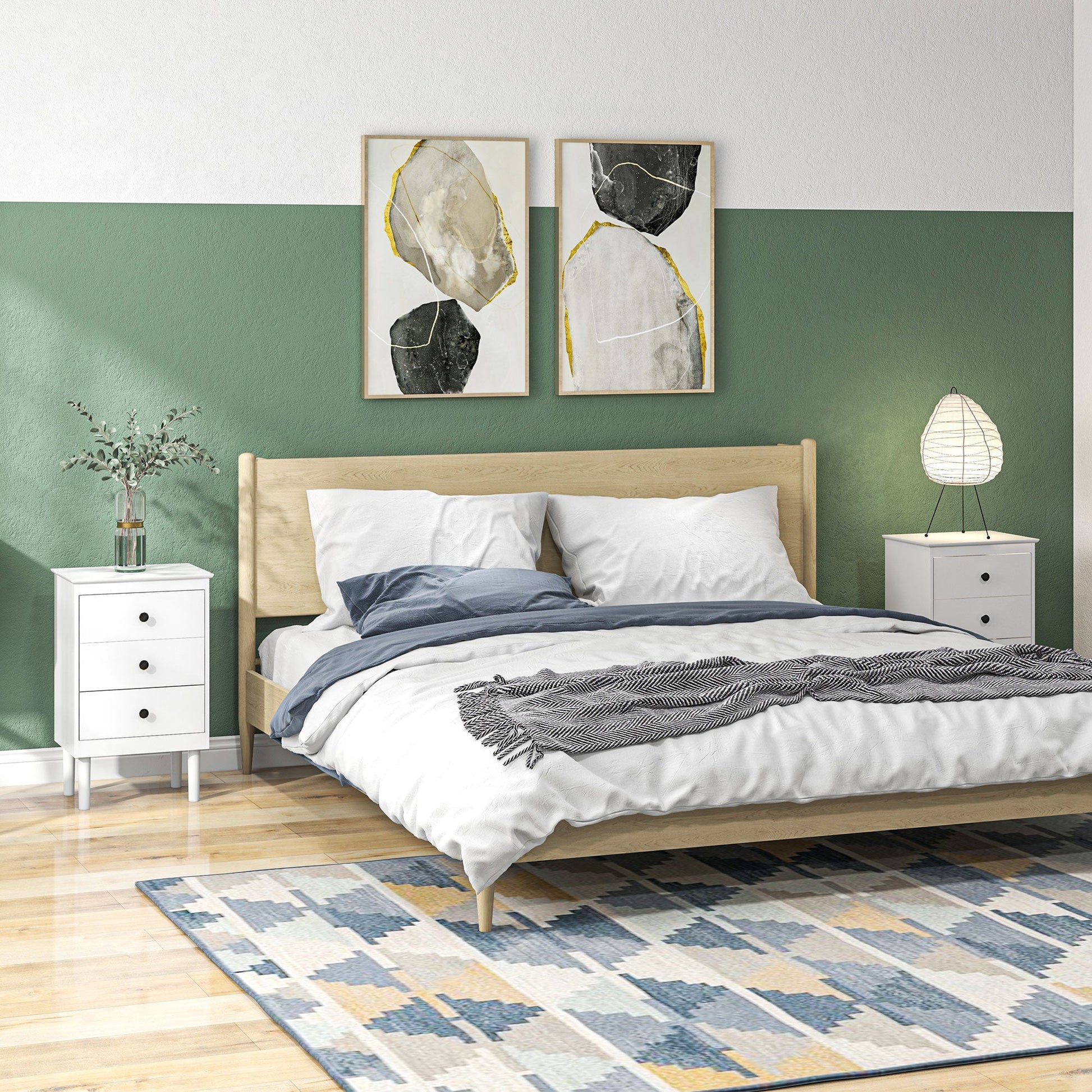 HOMCOM Bedside Table Set of 2, Bedside Cabinet with 3 Drawers, Modern Sofa Side Table, Nightstand for Bedroom, 40x30x64cm, White