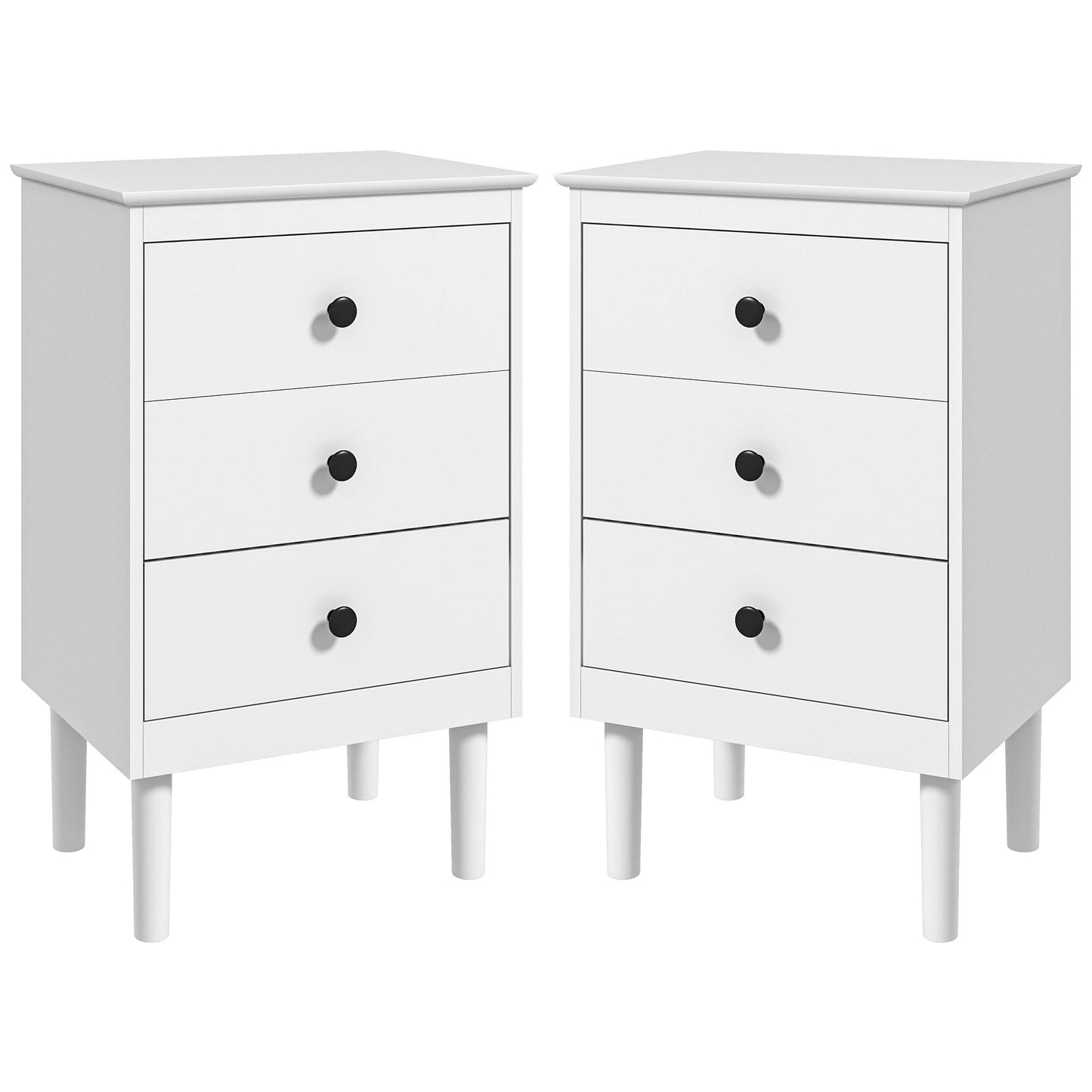 HOMCOM Bedside Table Set of 2, Bedside Cabinet with 3 Drawers, Modern Sofa Side Table, Nightstand for Bedroom, 40x30x64cm, White