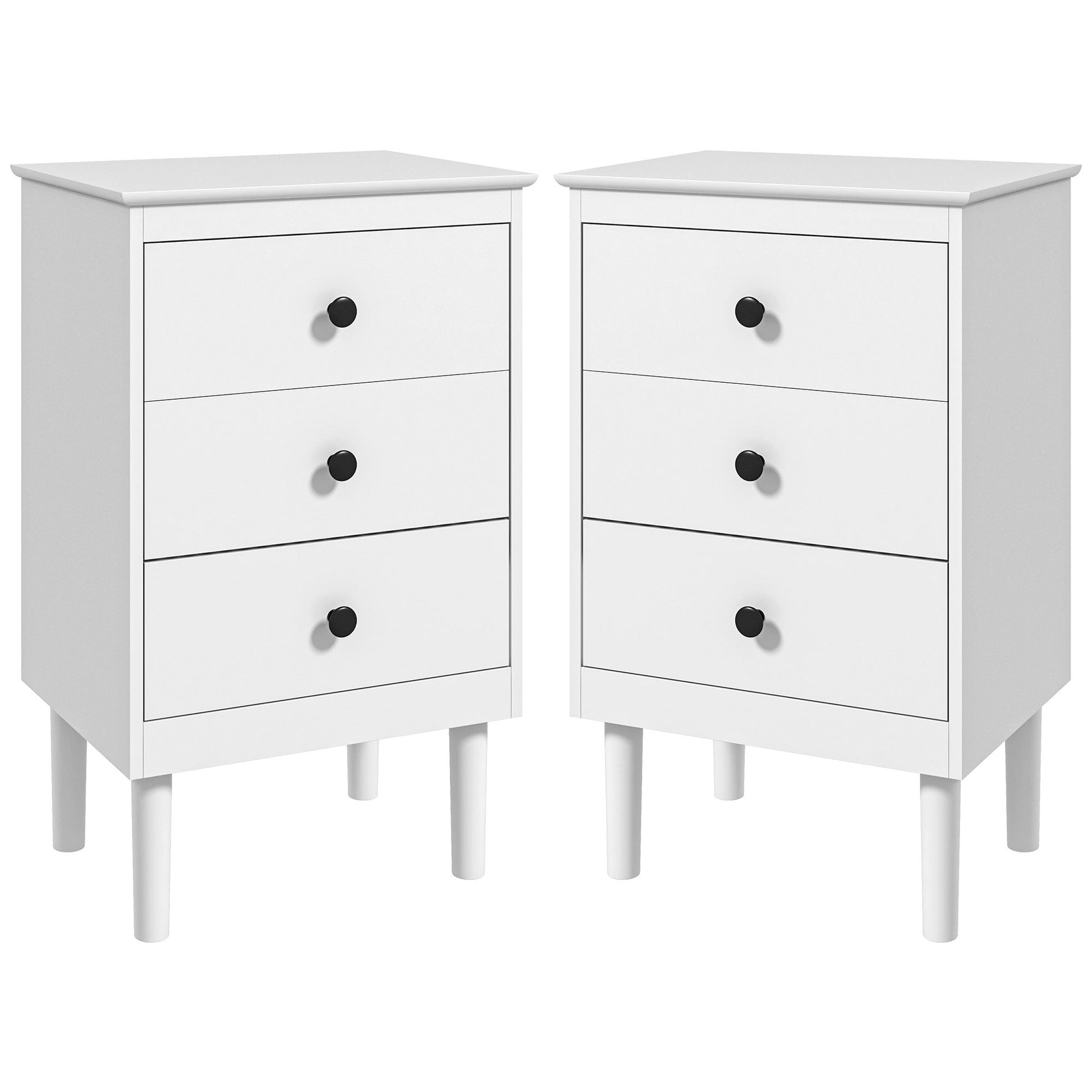 HOMCOM Bedside Table Set of 2, Bedside Cabinet with 3 Drawers, Modern Sofa Side Table, Nightstand for Bedroom, 40x30x64cm, White