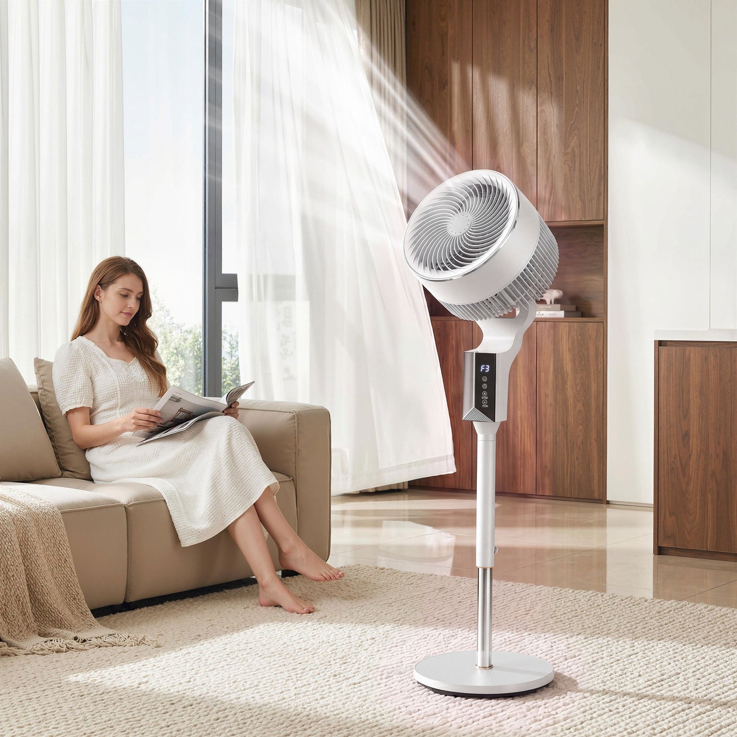 20 dB Silent Standing Fan for Bedroom, 46" Pedestal Fan with 65° Oscillating, 85° Vertical Tilt, 8 Speeds, Remote Control, 12H Timer, Adjustable Height, White