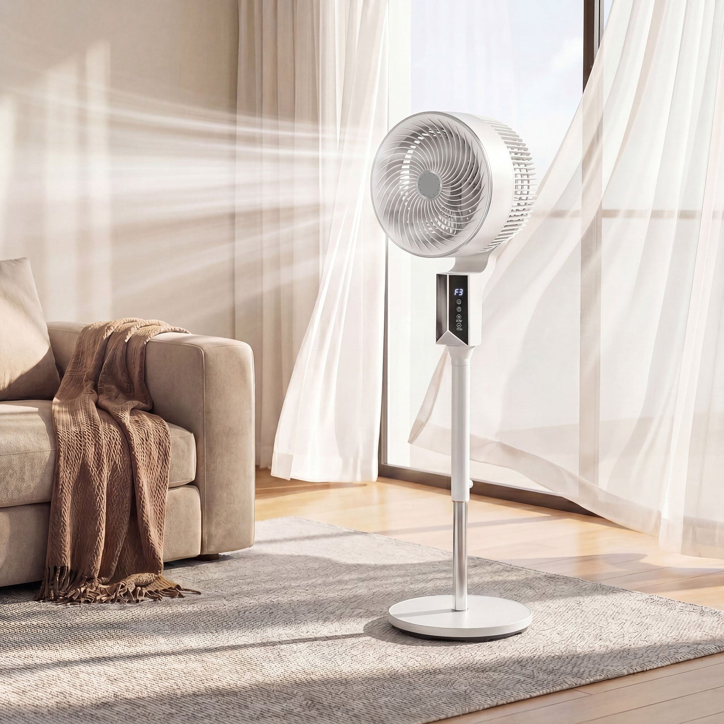 20 dB Silent Standing Fan for Bedroom, 46" Pedestal Fan with 65° Oscillating, 85° Vertical Tilt, 8 Speeds, Remote Control, 12H Timer, Adjustable Height, White
