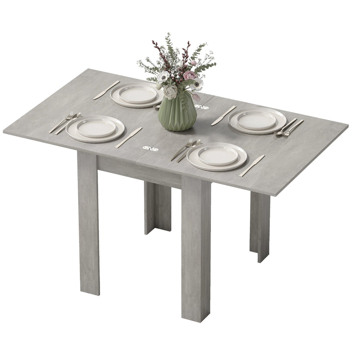 Folding Dining Table for 4-6, Rectangular Extendable Drop Leaf Table for Small Spaces, Dining Room, Kitchen, 140 x 80 x 77.5 cm, Grey
