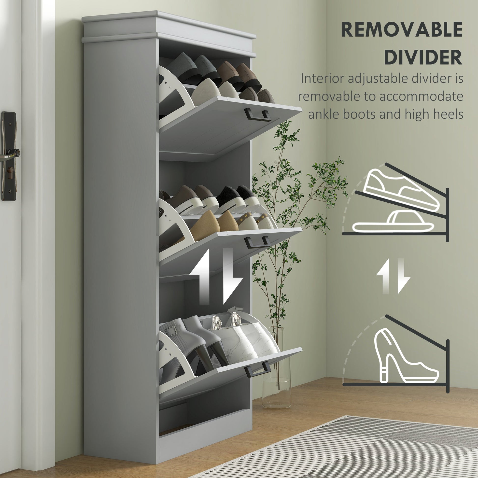 3 Drawers Entryway Shoe Cabinet, Narrow Shoe Storage Cabinet with 3 Flip Drawers and Adjustable Shelves for 15 Pairs of Shoes, Grey