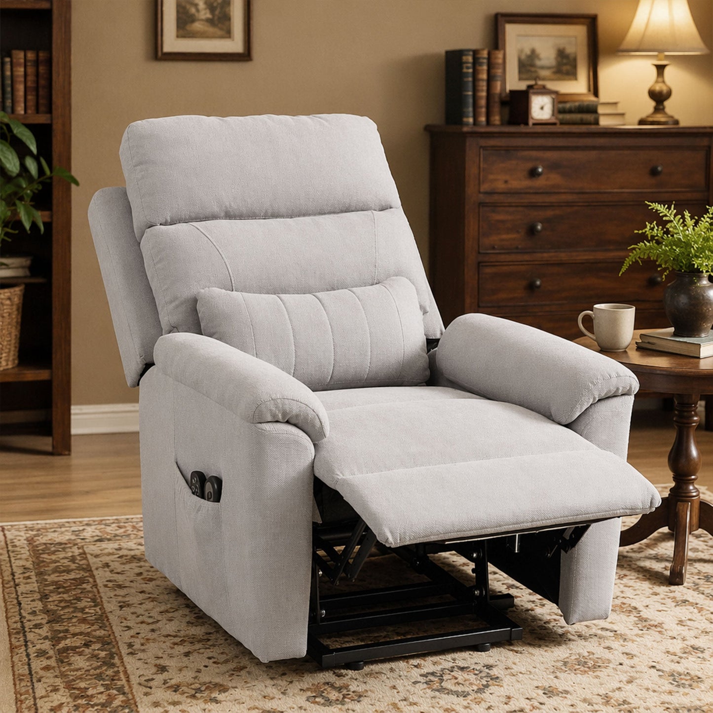 Power Lift Recliner Chair with Vibration Massage and Heat, Terry Cloth Electric Lift Chair for Elderly with Spring Cushion, High Back, Remote, Recliner Armchair for Living Room, Light Grey