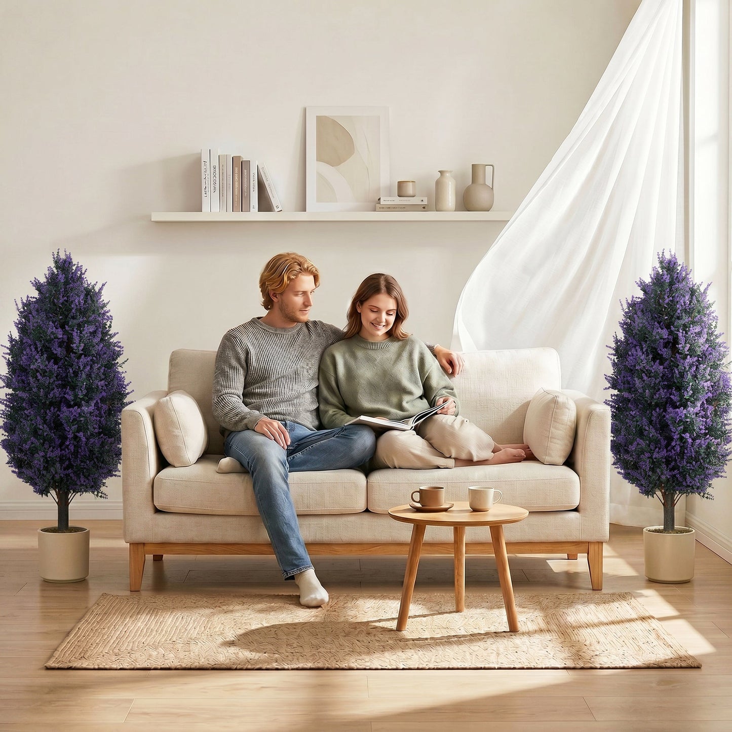 Set of 2 90 cm Artificial Lavender Flowers with Stakes and 642 Blossoms, Greenery Shrub, Indoor Outdoor Fake Plants for Home Office, Living Room, Garden, Patio Decor