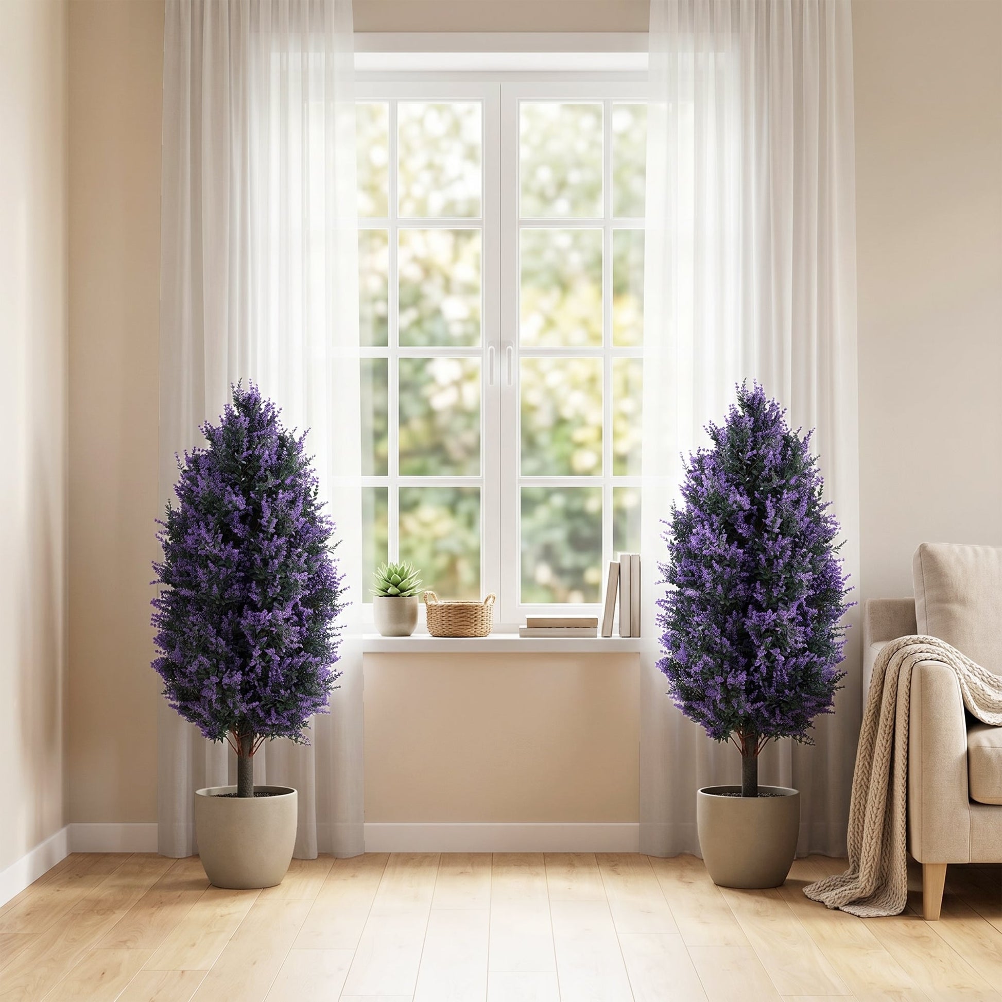 Set of 2 90 cm Artificial Lavender Flowers with Stakes and 642 Blossoms, Greenery Shrub, Indoor Outdoor Fake Plants for Home Office, Living Room, Garden, Patio Decor