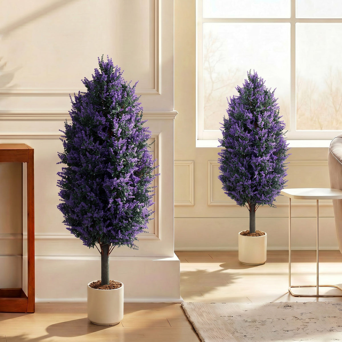 Set of 2 90 cm Artificial Lavender Flowers with Stakes and 642 Blossoms, Greenery Shrub, Indoor Outdoor Fake Plants for Home Office, Living Room, Garden, Patio Decor