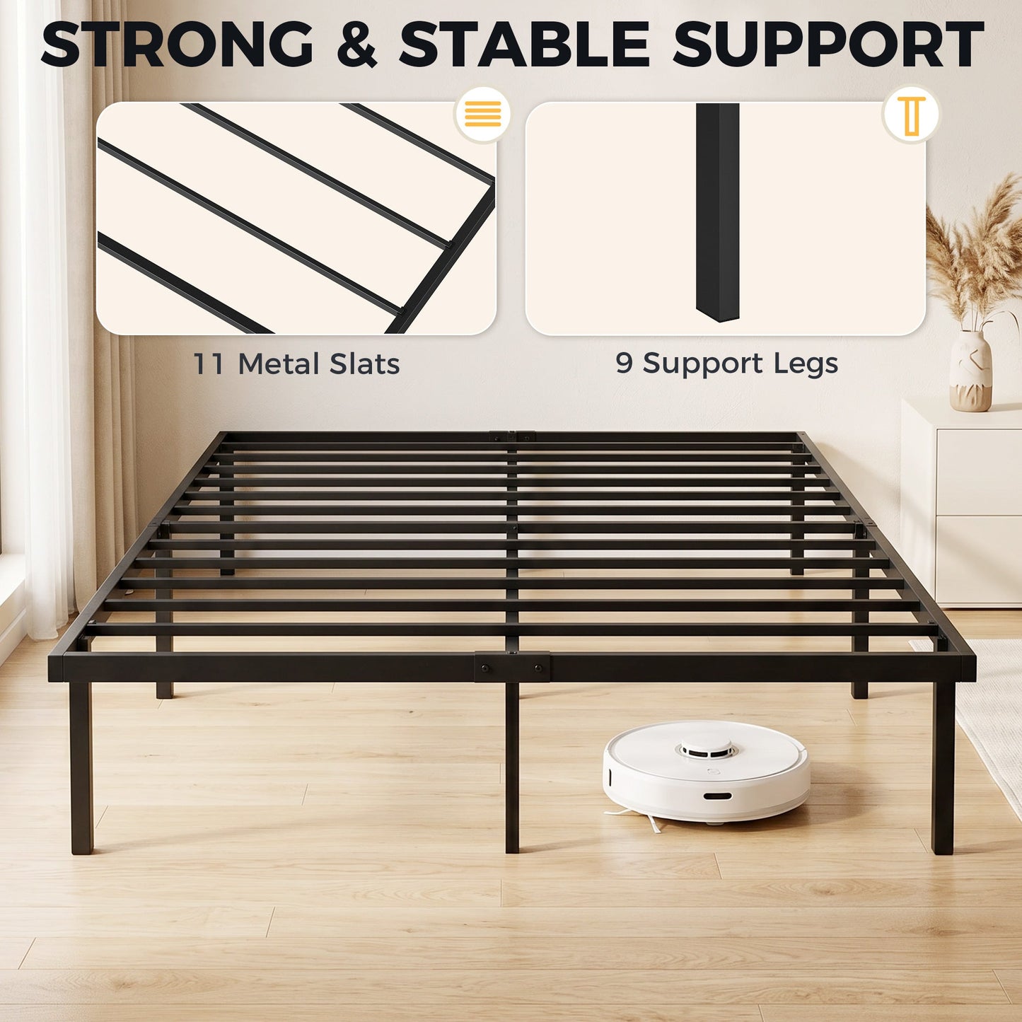 5ft King Bed Frame with Underbed Storage, 35.5 cm Height, Metal Platform Bed Frame with Steel Slat Support, Noise-Free, No Box Spring Needed, Easy Assembly, Black