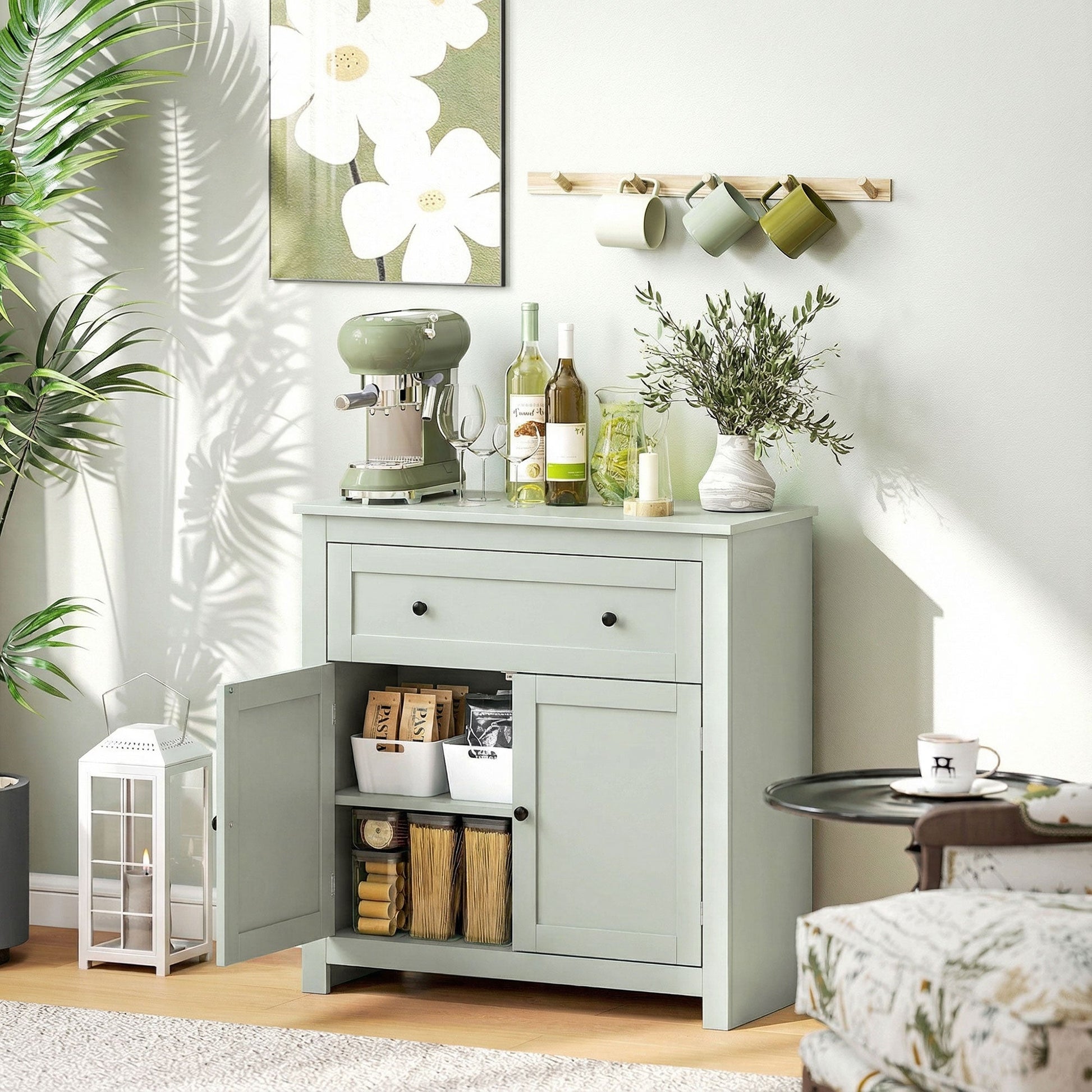 Sideboard Storage Cabinet, Modern Kitchen Cupboard with Adjustable Shelf, Drawer and Double Doors, Sideboard for Living Room, Dining Room, Hallway, Green