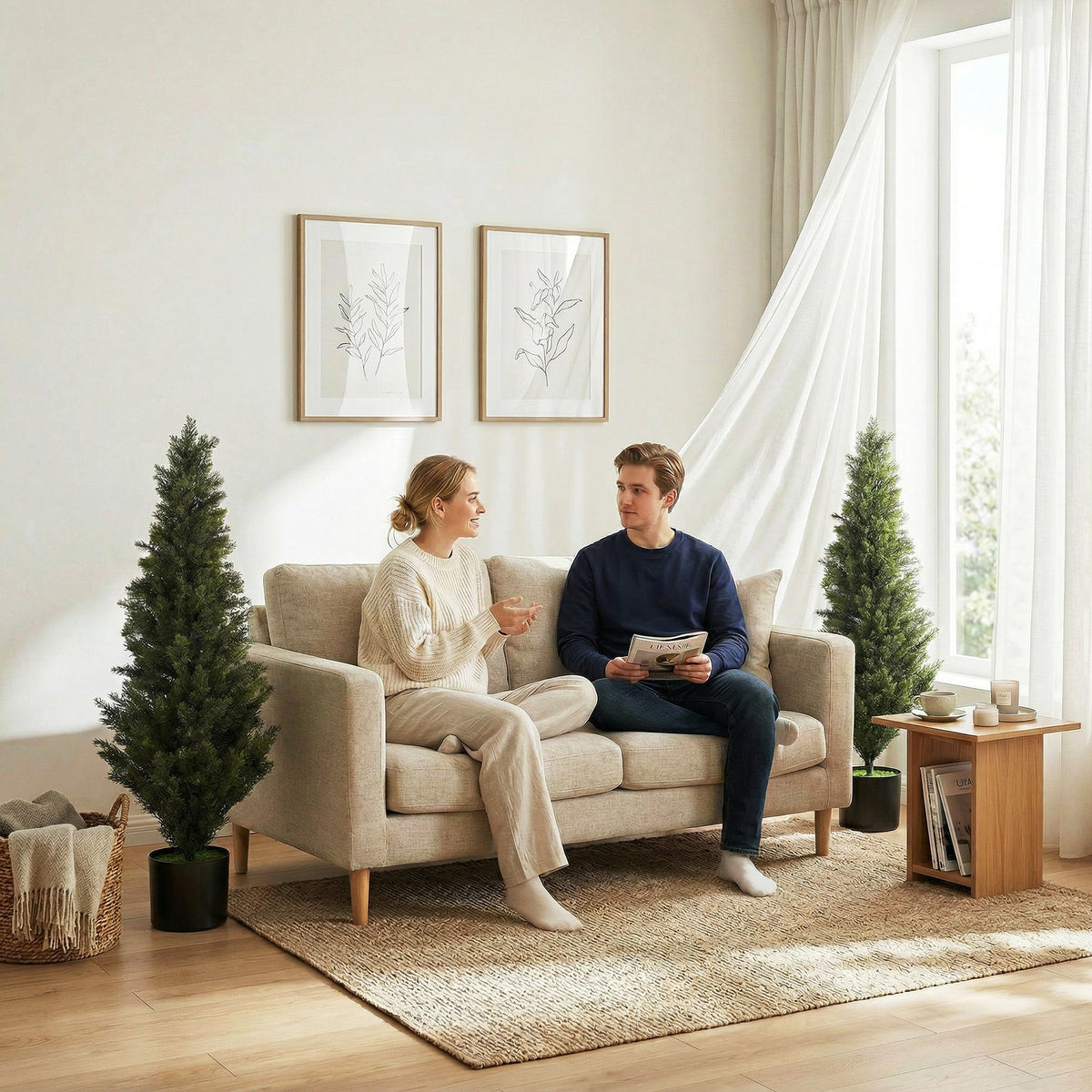 Set of 2 Decorative Artificial Plants Cypress in Weighted Pot, 120 cm Tall Fake Plant with 1092 Leaves for Home Indoor Outdoor Decor