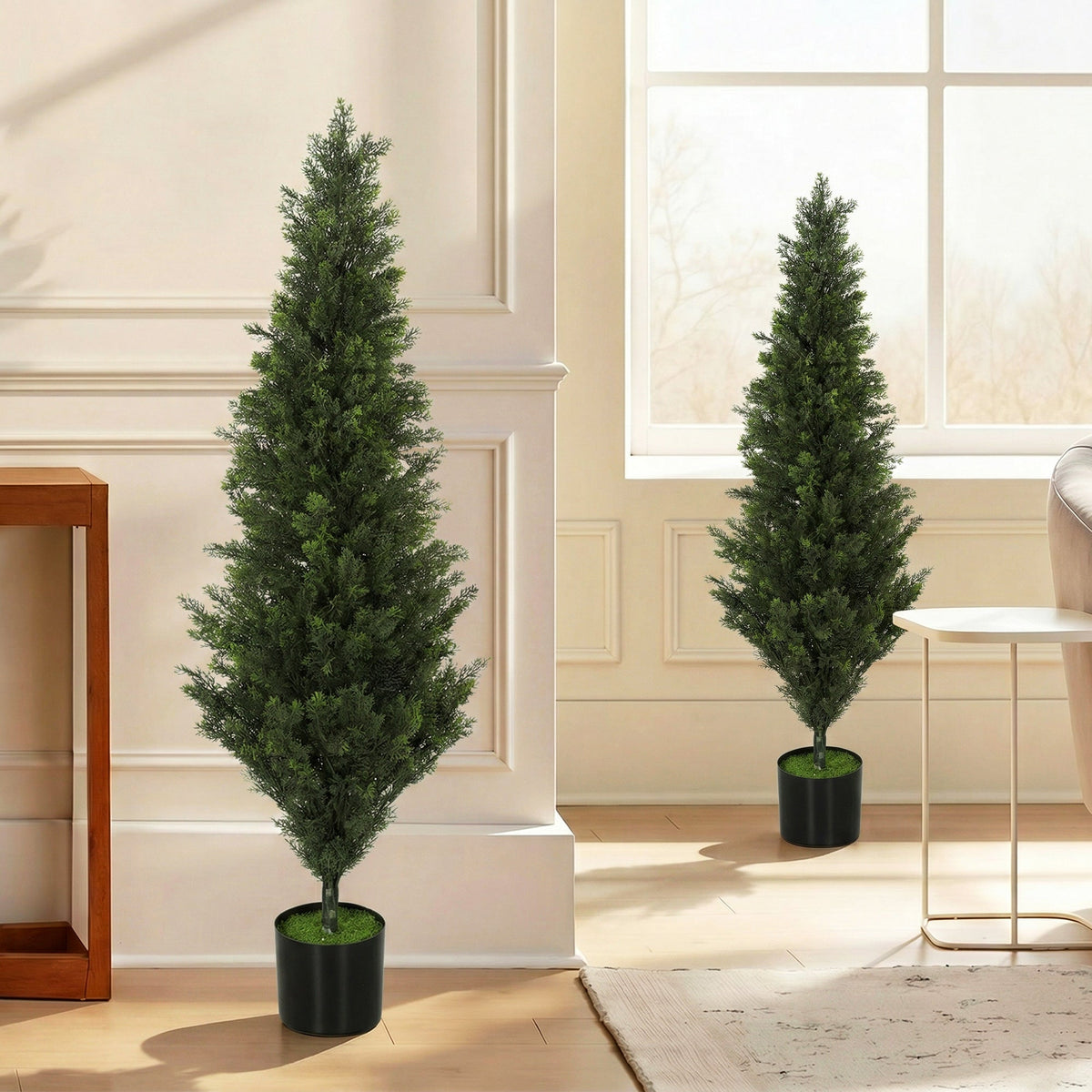 Set of 2 Decorative Artificial Plants Cypress in Weighted Pot, 120 cm Tall Fake Plant with 1092 Leaves for Home Indoor Outdoor Decor