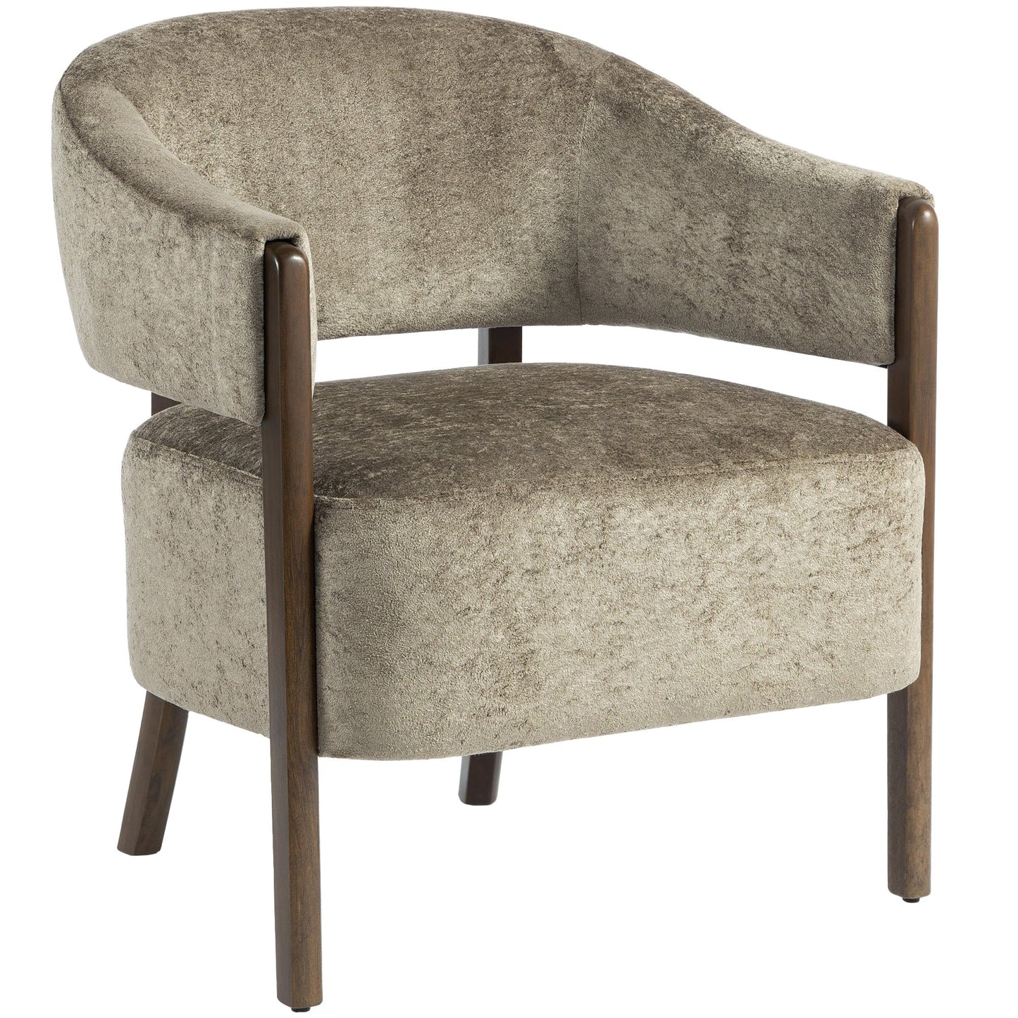 Accent Chair, Chenille Upholstered Tub Chair with Solid Wood Frame and Legs, Comfy Armchair for Living Room, Bedroom, Light Brown