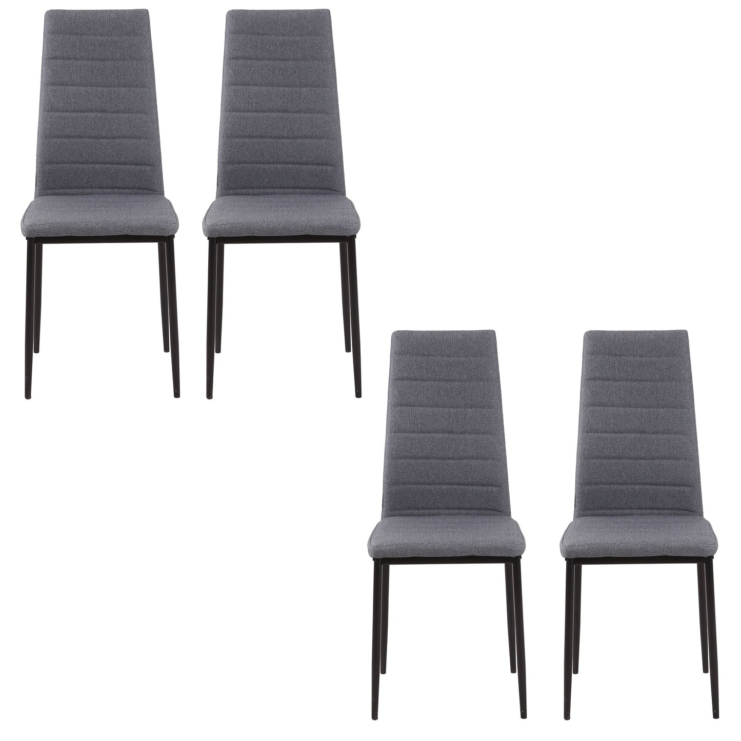 High Back Dining Chairs Modern Upholstered Linen-Touch Fabric Accent Chairs with Metal Legs for Kitchen, Set of 4, Grey