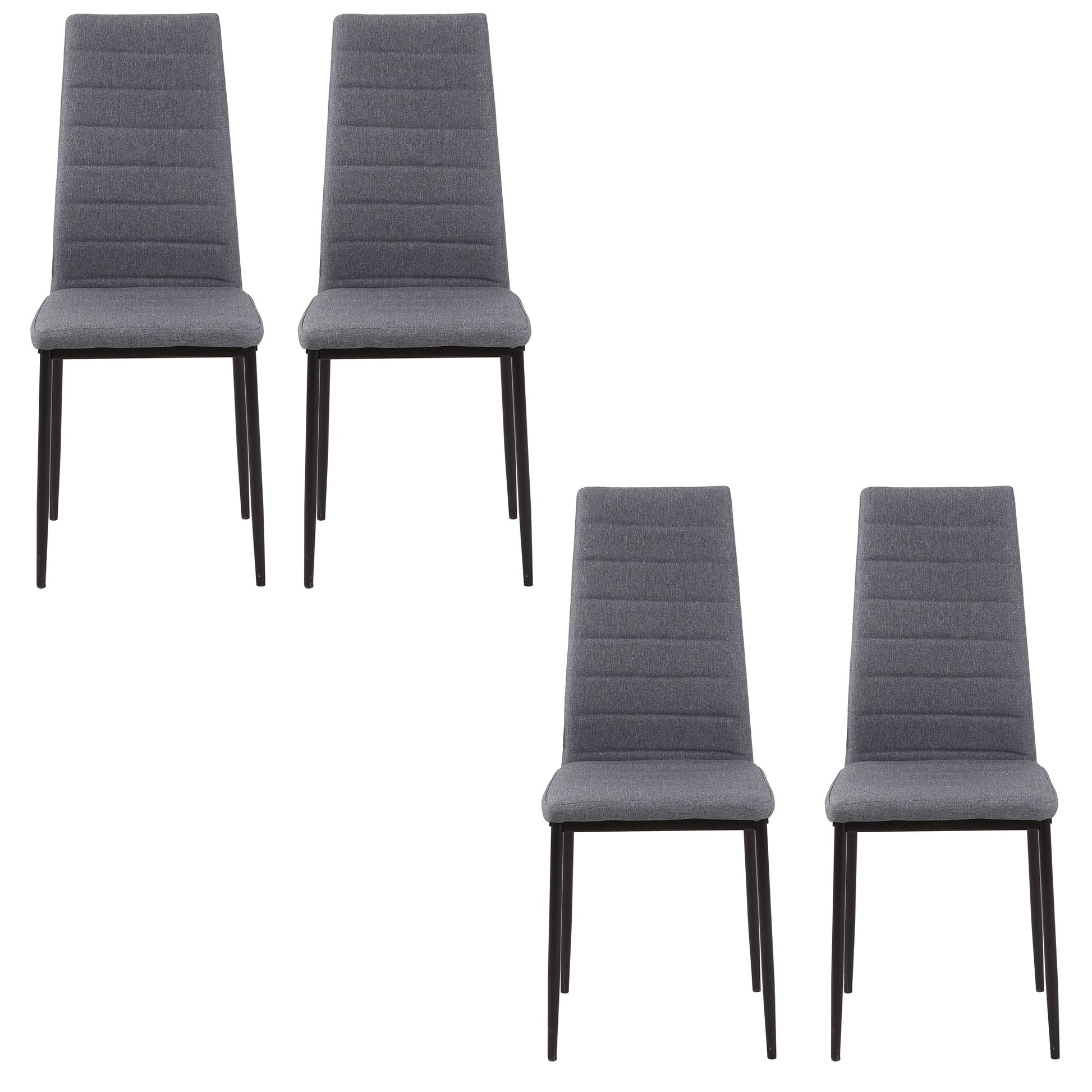 High Back Dining Chairs Modern Upholstered Linen-Touch Fabric Accent Chairs with Metal Legs for Kitchen, Set of 4, Grey