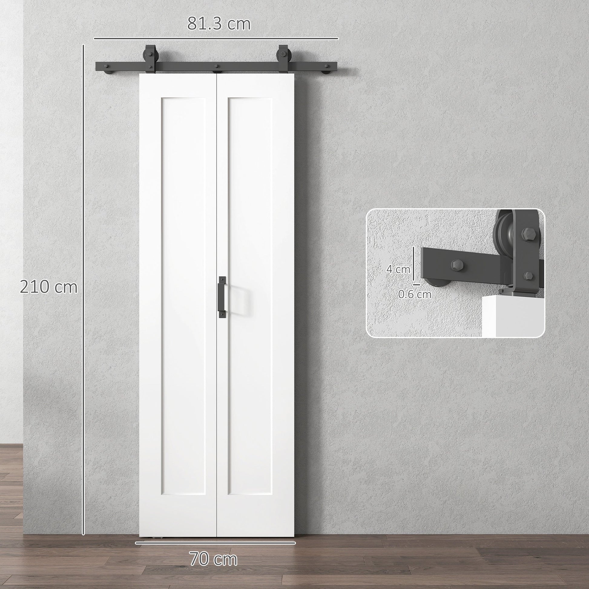70cm Modern Sliding Door Set Kit with Carbon Steel Rail, Opaque Home Decoration, DIY Office Style, White