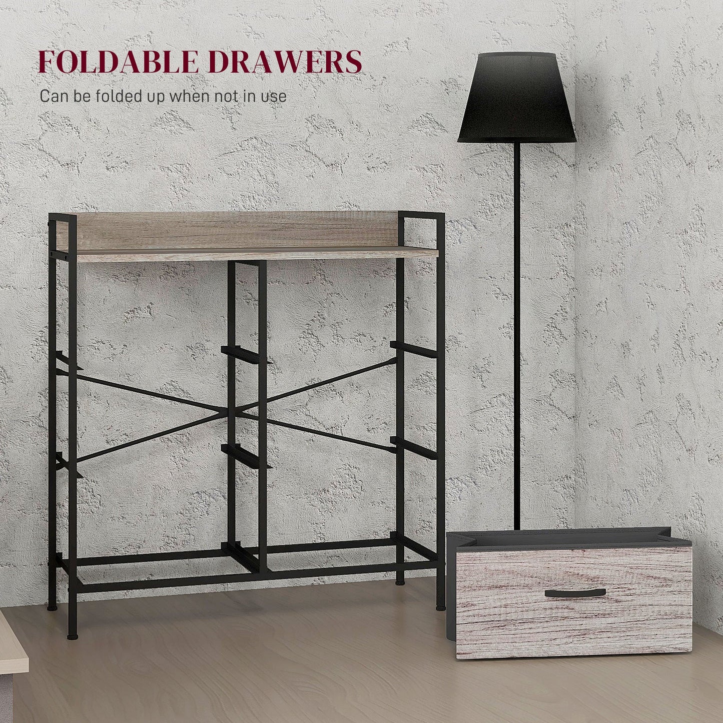 HOMCOM Bedroom Chest of Drawers, Fabric Dresser with 6 Drawers, Storage Organiser Unit with Open Shelf and Metal Frame for Living Room, Entryway, Grey Wood Effect