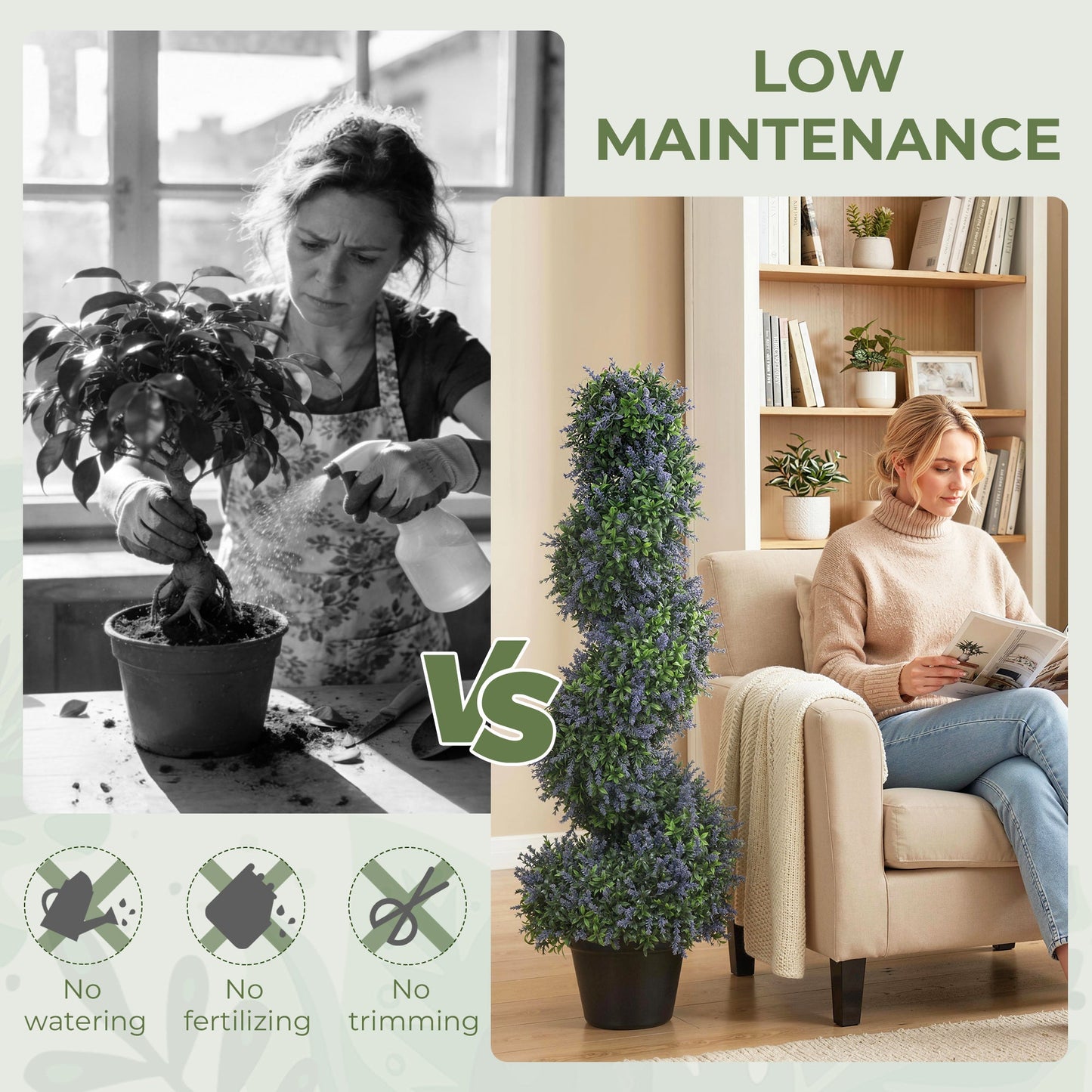 Set of 2 Artificial Lavender Topiary Tree, Spiral Topiary Tree with 315 Leaves and 315 Flowers, Fake Plants in Pot for Indoor Outdoor Decor, 90cm, Purple