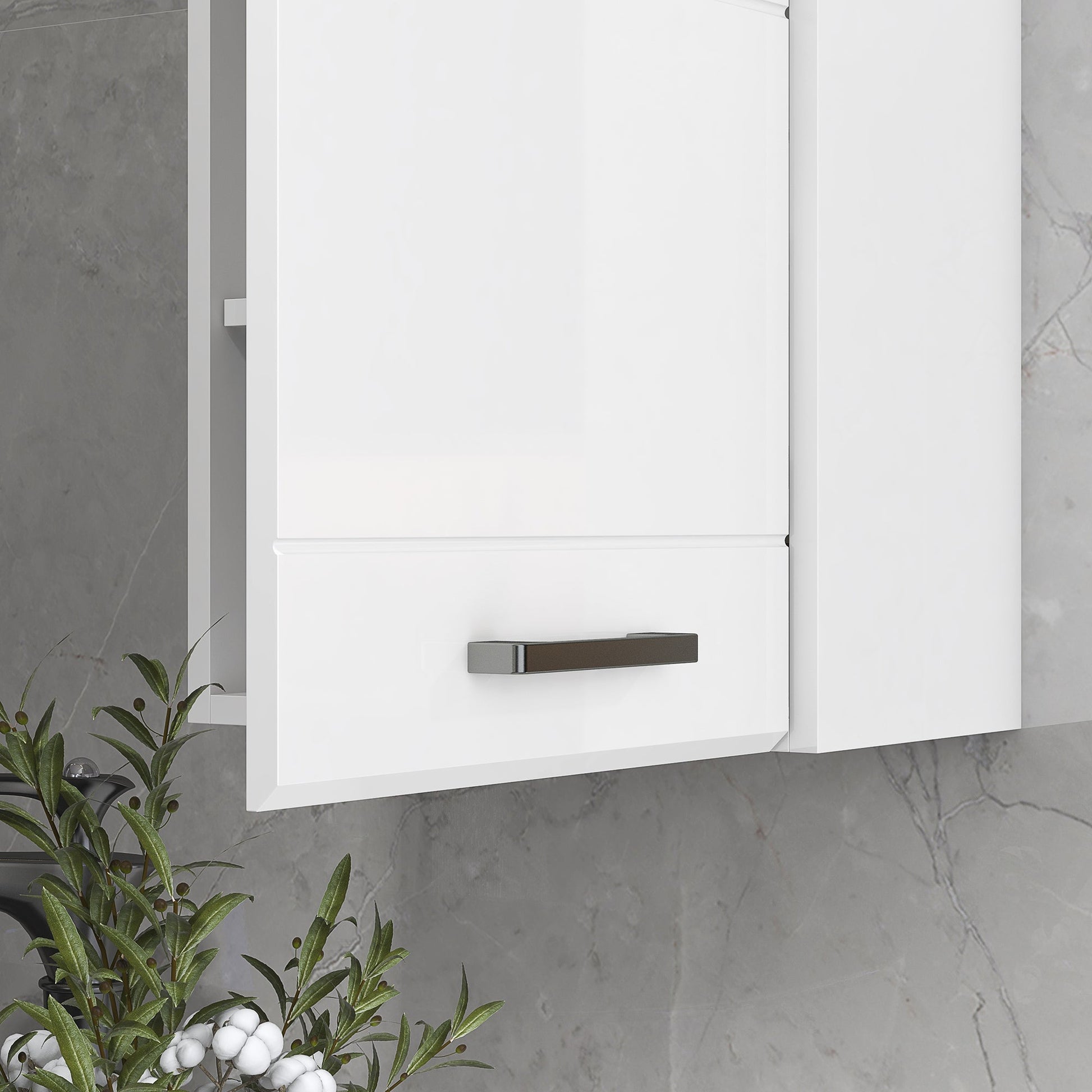 Bathroom Wall Cabinet, High Gloss Wall Mount Bathroom Storage Cabinet with Soft-Close Door, 3 Shelves, Adjustable Shelf for Hallway, Living Room, Over Toilet, 37x22.5x70 cm, White