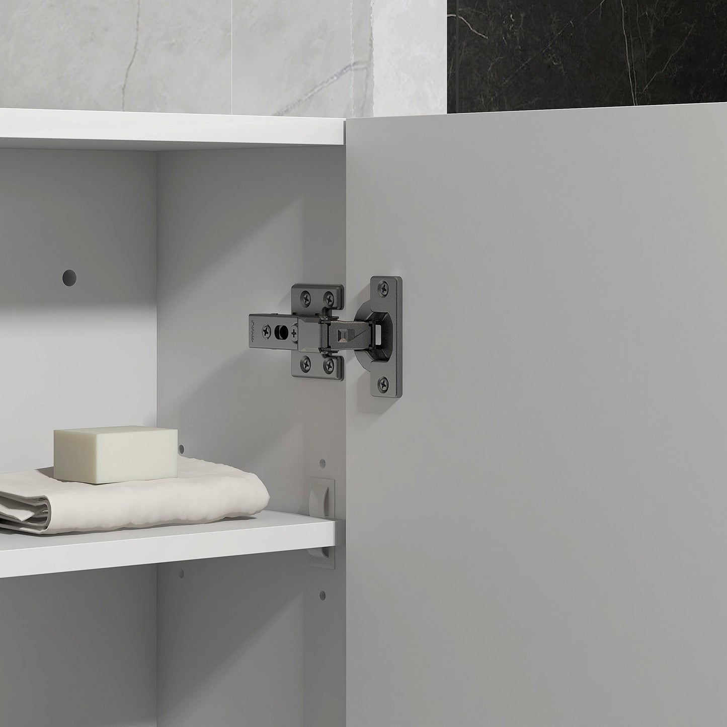 Bathroom Wall Cabinet, High Gloss Wall Mount Bathroom Storage Cabinet with Soft-Close Door, 3 Shelves, Adjustable Shelf for Hallway, Living Room, Over Toilet, 37x22.5x70 cm, White