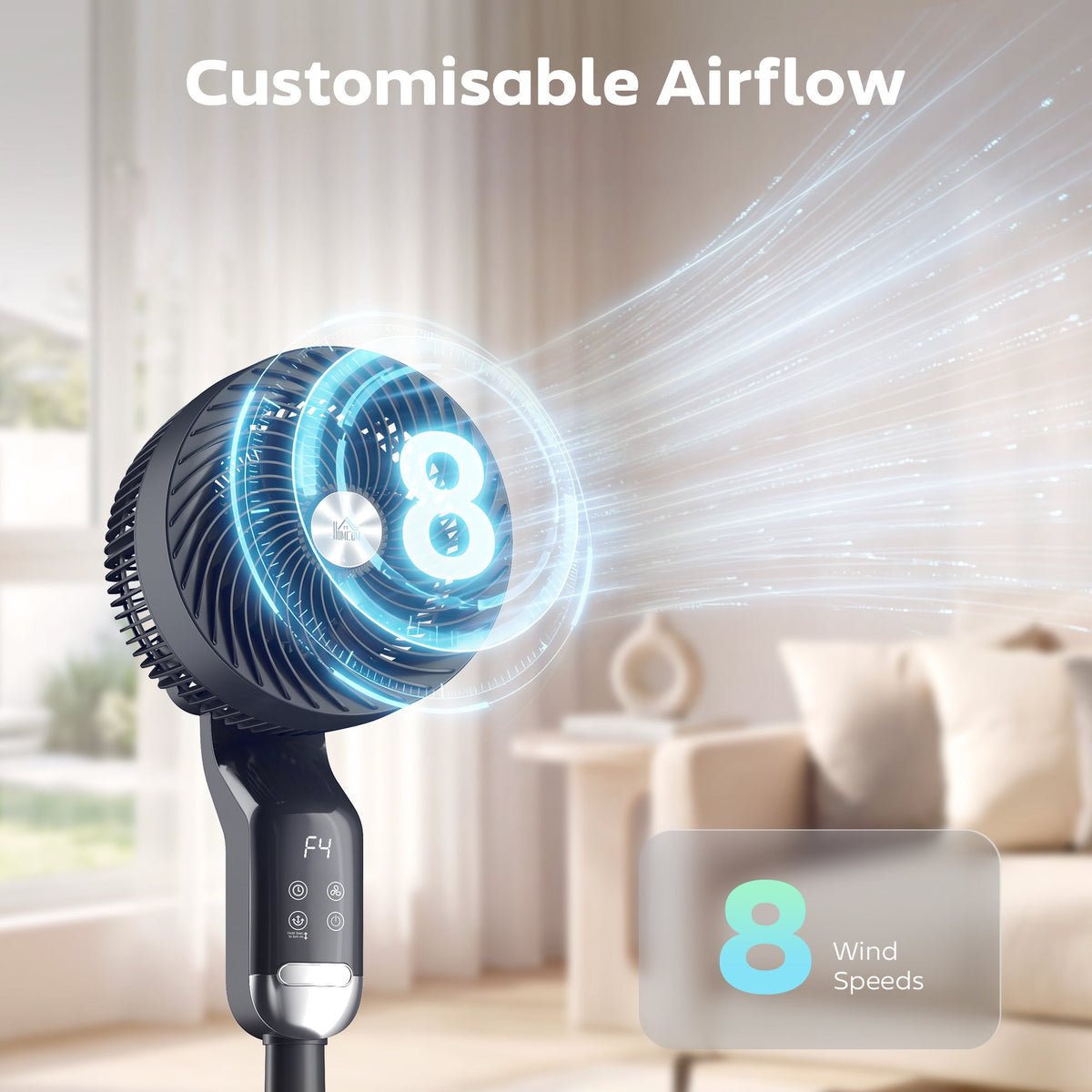 20 dB Silent Standing Fan for Bedroom, 41" Pedestal Fan with Remote, 85° Oscillating, 8 Speeds, Adjustable Height, 12H Timer, Aroma Diffuser, LED Display, Black