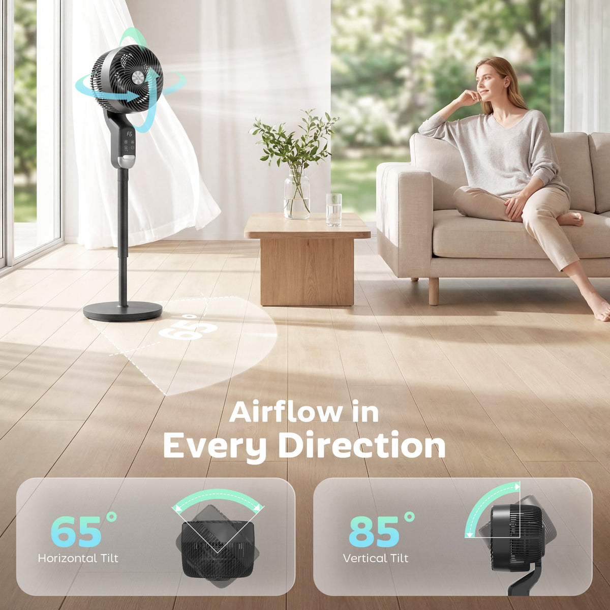 20 dB Silent Standing Fan for Bedroom, 41" Pedestal Fan with Remote, 85° Oscillating, 8 Speeds, Adjustable Height, 12H Timer, Aroma Diffuser, LED Display, Black