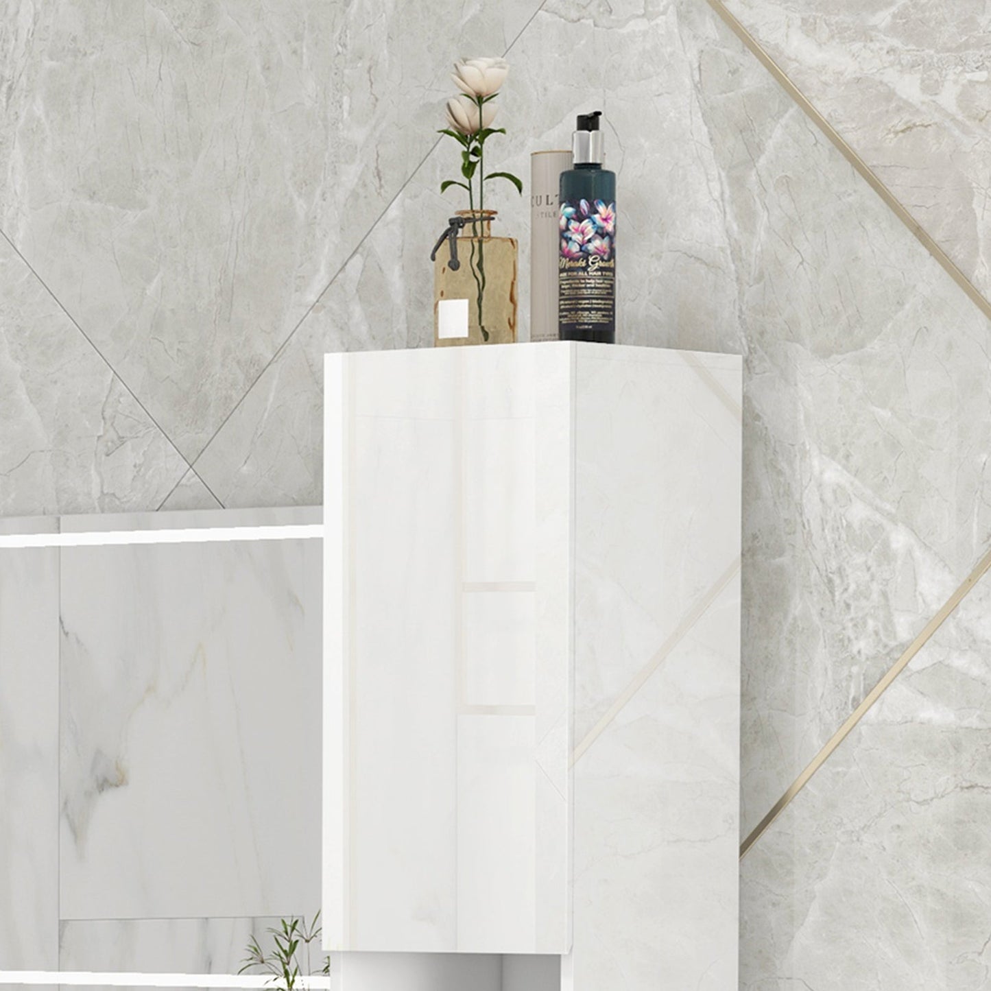 kleankin High Gloss Bathroom Cabinet, Free Standing Storage Cupboard with Doors and Adjustable Shelves, White