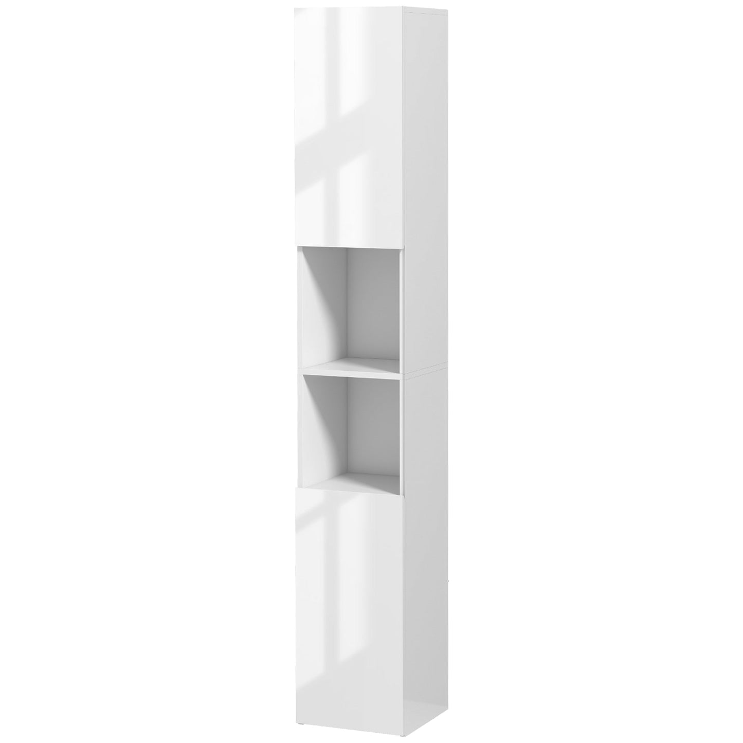 kleankin High Gloss Bathroom Cabinet, Free Standing Storage Cupboard with Doors and Adjustable Shelves, White