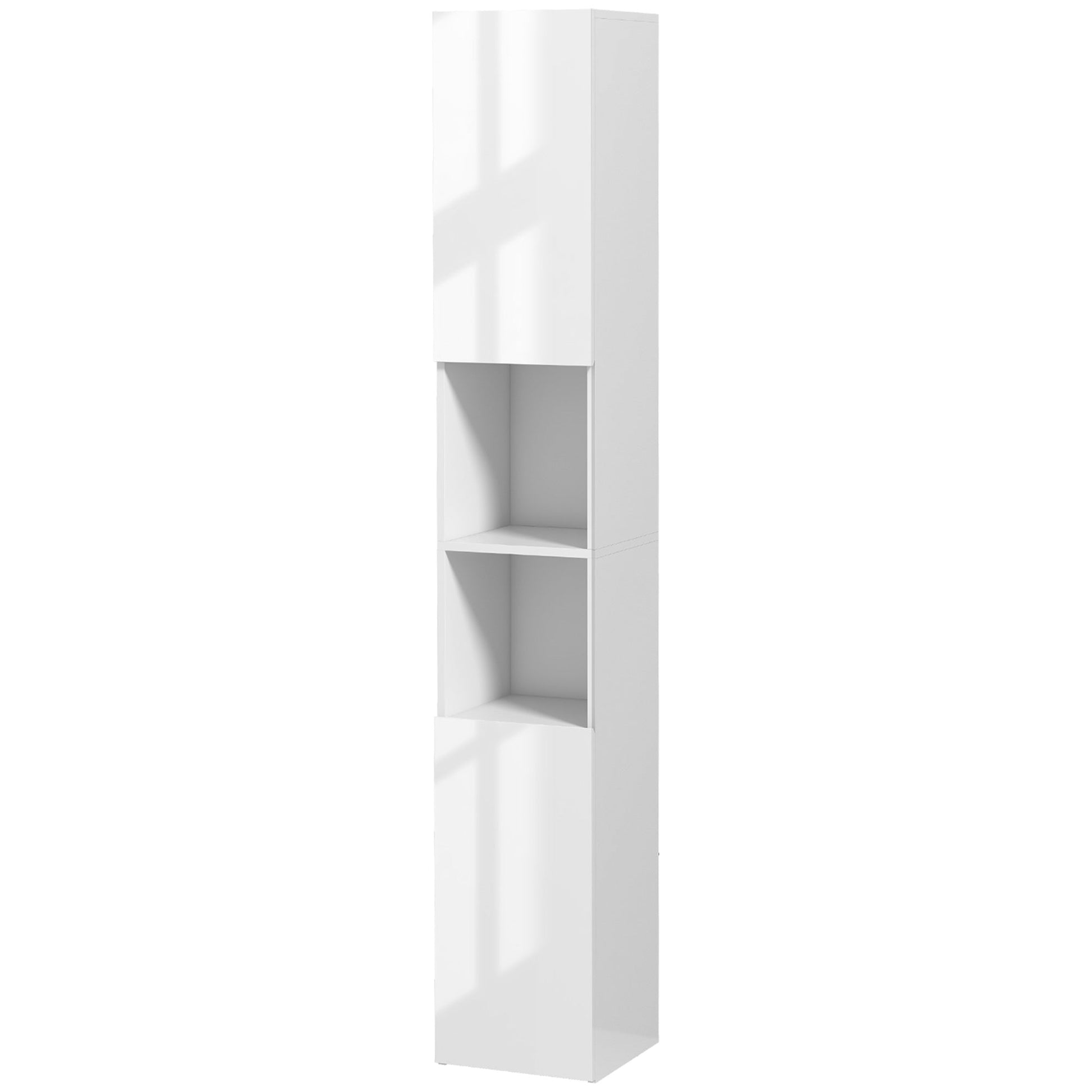 kleankin High Gloss Bathroom Cabinet, Free Standing Storage Cupboard with Doors and Adjustable Shelves, White