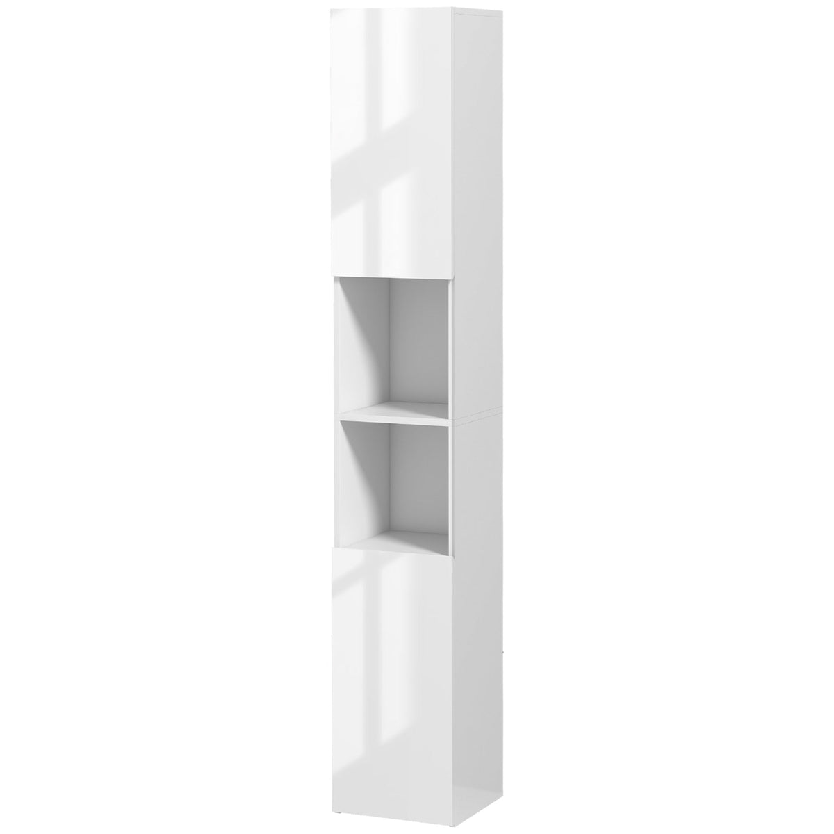 kleankin High Gloss Bathroom Cabinet, Free Standing Storage Cupboard with Doors and Adjustable Shelves, White
