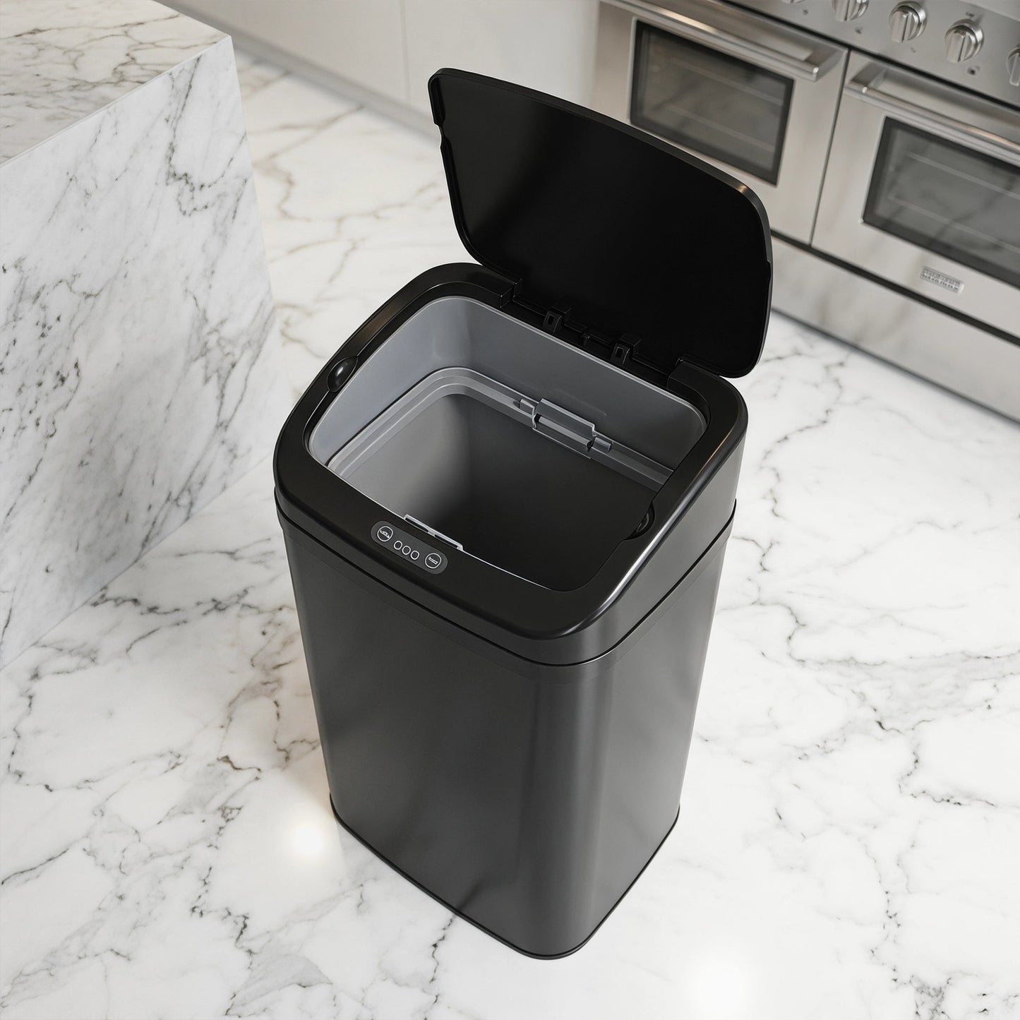 48L Sensor Bin, Galvanised Steel Kitchen Bin with Automatic Soft Close Lid and Fingerprint-Proof for Recycling and Waste, Black