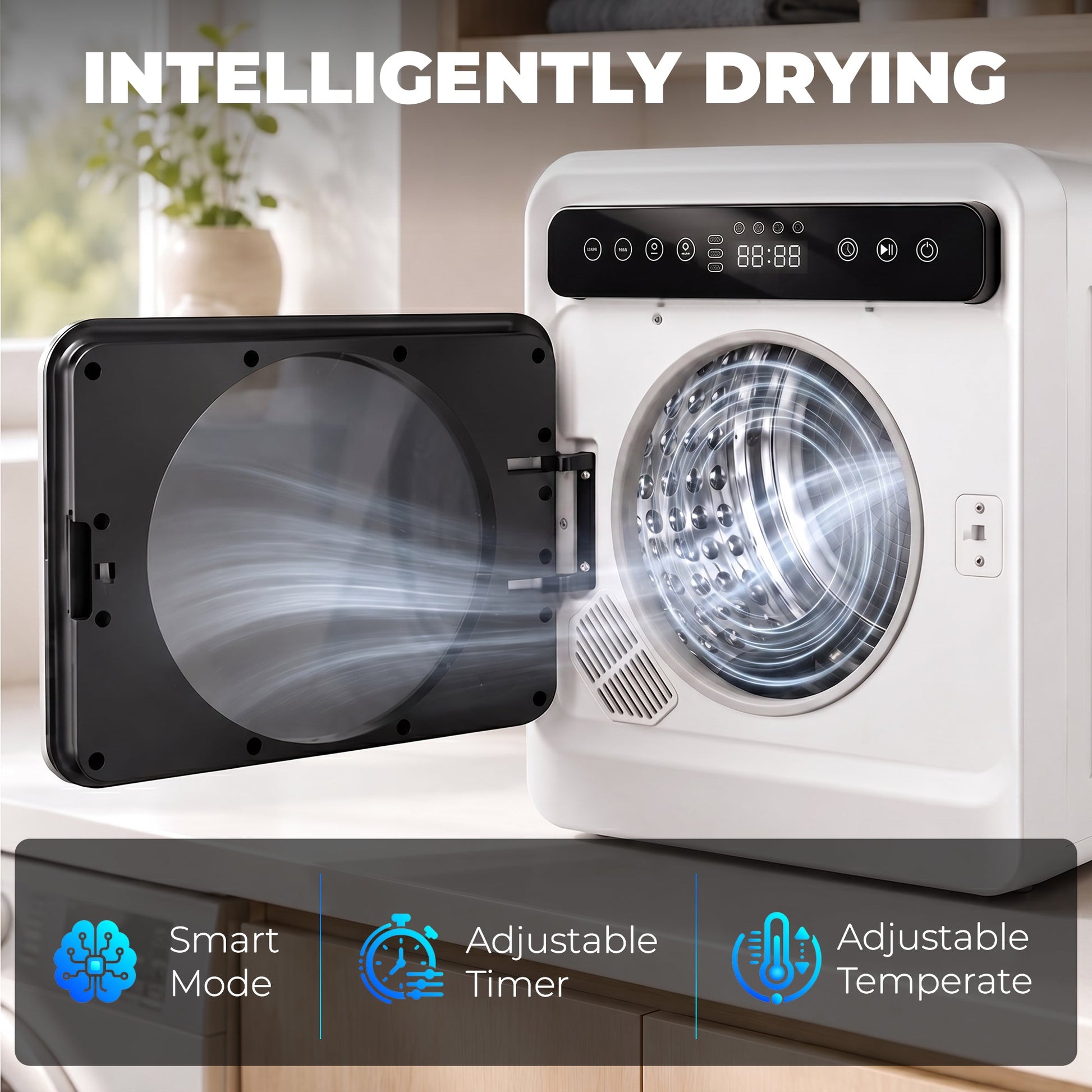 5kg Vented Tumble Dryer, 1000W Compact Front Tumble Dryer with Smart Drying, Stainless Steel Tub, Freestanding Stackable Clothes Drying Machine, White