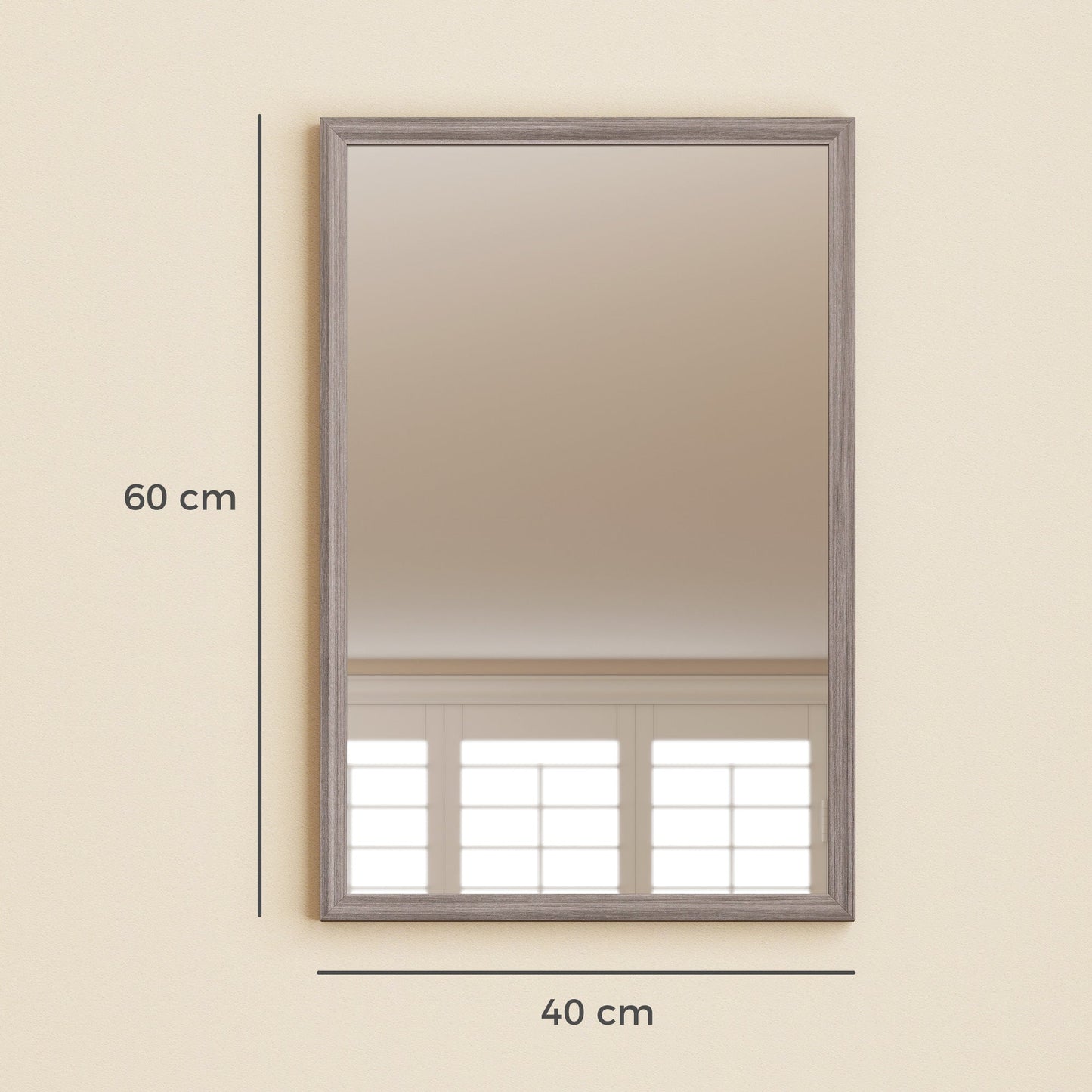 Decorative Rectangular Wall Mirror, 40W x 60H cm Wall-Mounted Bathroom Mirror for Living Room, Bedroom, Hallway, Grey Wood Grain