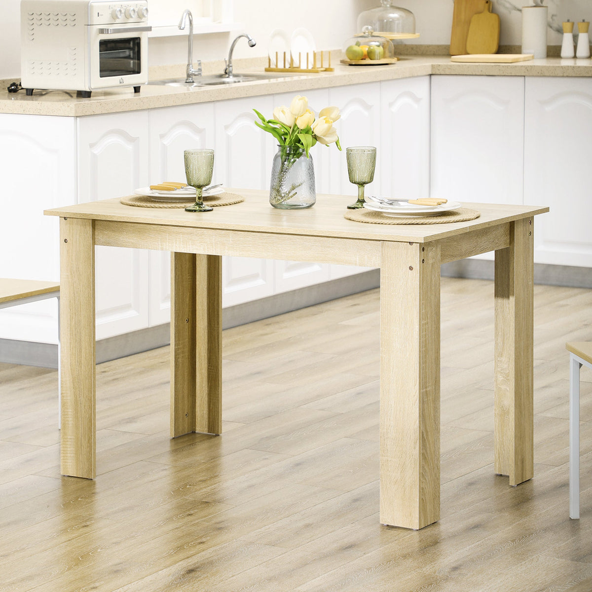 Dining Table for 4 to 6, 120W x 69D x 75H cm, Modern Kitchen Table with Wood Effect Tabletop for Dining Room, Kitchen, Living Room, Oak