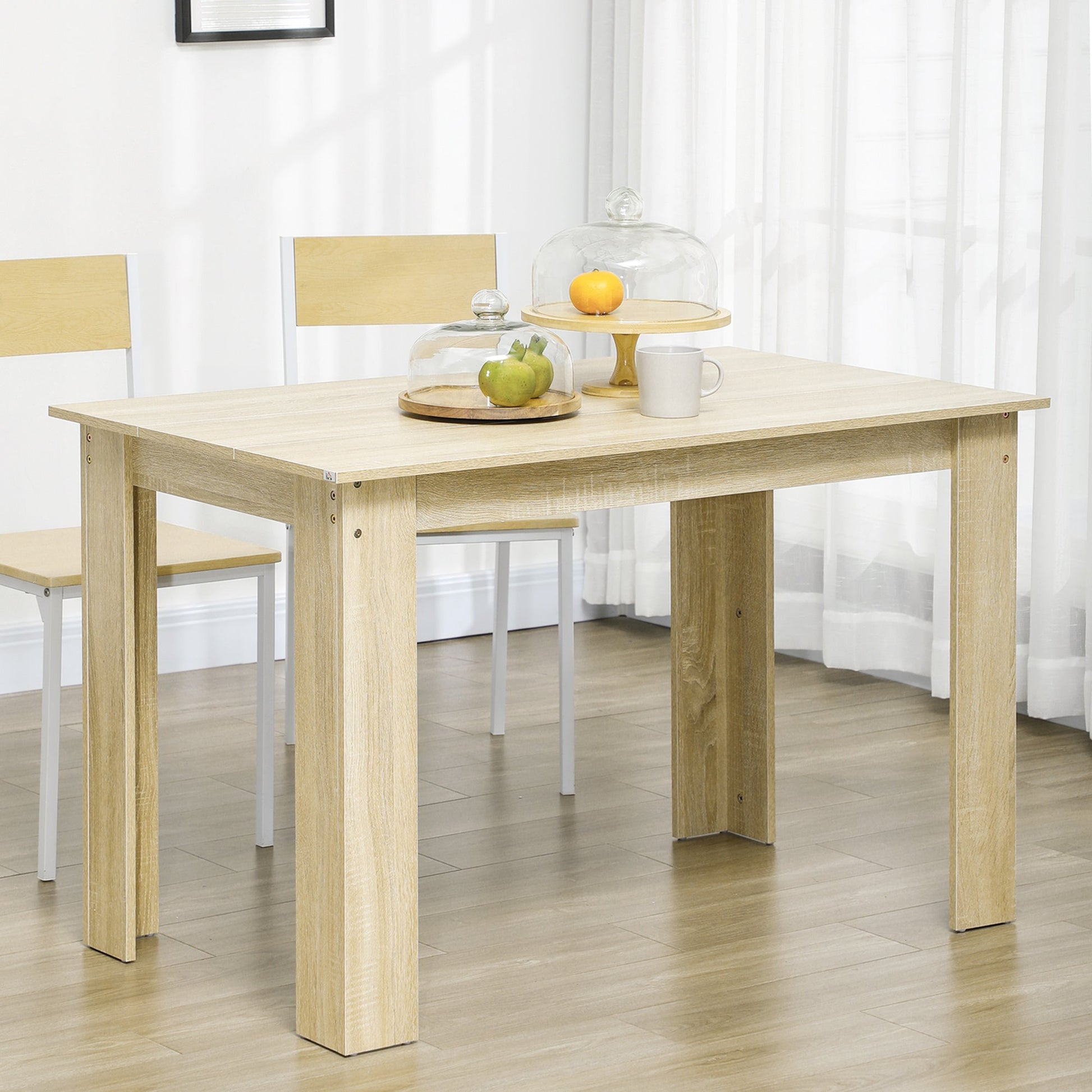 Dining Table for 4 to 6, 120W x 69D x 75H cm, Modern Kitchen Table with Wood Effect Tabletop for Dining Room, Kitchen, Living Room, Oak