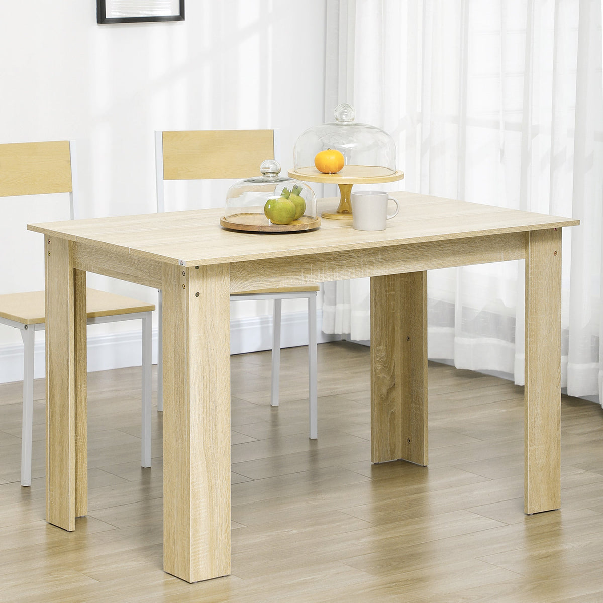 Dining Table for 4 to 6, 120W x 69D x 75H cm, Modern Kitchen Table with Wood Effect Tabletop for Dining Room, Kitchen, Living Room, Oak