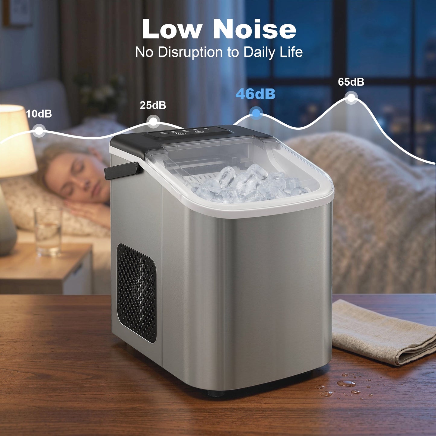 Ice Maker Machine Countertop, 9 Cubes Ready in 7 Mins, 12 KG in 24Hrs, 2 Sizes of Bullet, Self-Cleaning Ice Machine with Portable Handle, Scoop and Basket for Home Kitchen Office RV