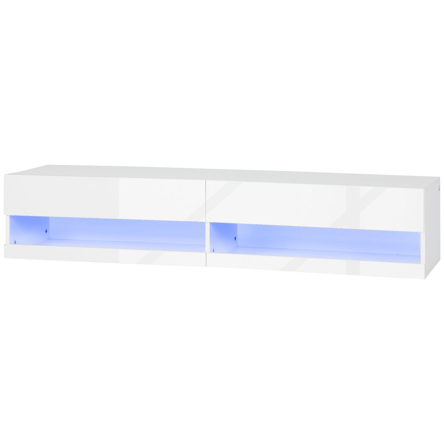 HOMCOM Floating TV Unit, Wall Mounted TV Cabinet for TVs up to 65", High Gloss Media Wall Unit with LED Lights, Storage Shelves for Living Entertainment Room, White