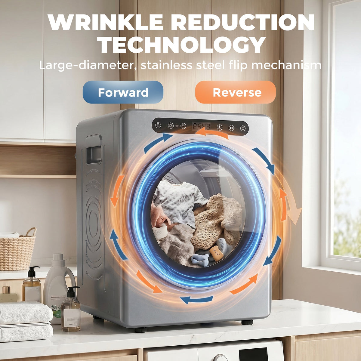 5kg Vented Tumble Dryer, 1000W Compact Freestanding Front Tumble Dryer with Stainless Steel Tub, Timer, 6 Heat Settings, Small Portable Clothes Drying Machine, Silver Tone