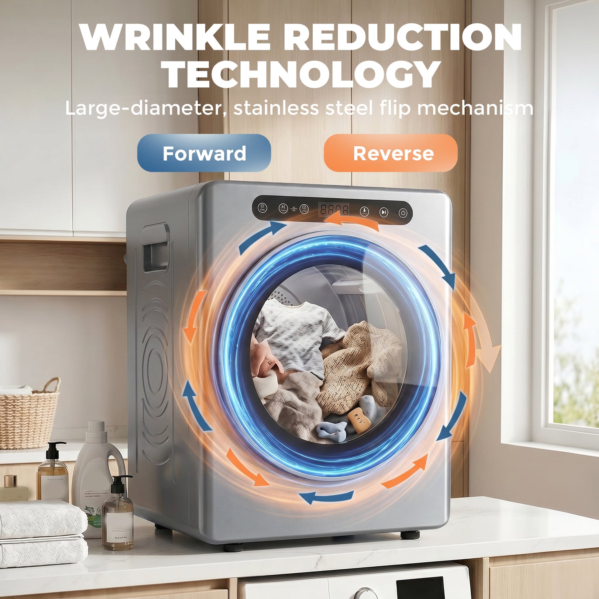 5kg Vented Tumble Dryer, 1000W Compact Freestanding Front Tumble Dryer with Stainless Steel Tub, Timer, 6 Heat Settings, Small Portable Clothes Drying Machine, Silver Tone