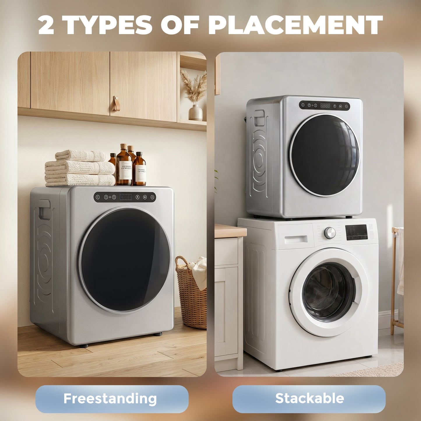 5kg Vented Tumble Dryer, 1000W Compact Freestanding Front Tumble Dryer with Stainless Steel Tub, Timer, 6 Heat Settings, Small Portable Clothes Drying Machine, Silver Tone