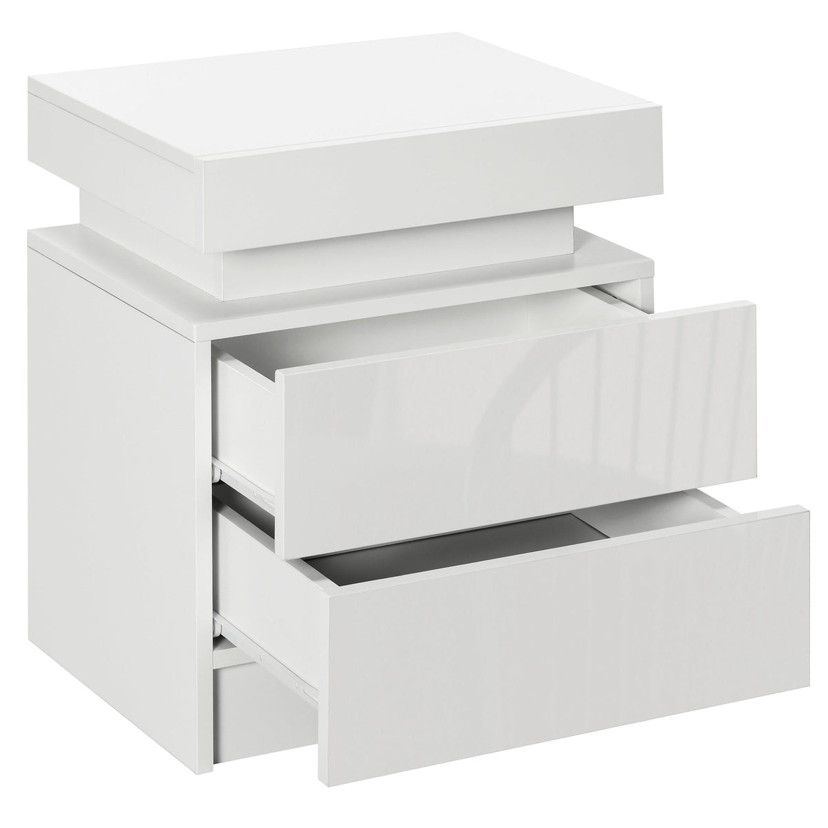 HOMCOM High Gloss Front Bedside Table, Nightstand with RGB LED Light, 2 Drawers Chest of Drawers, White, for Bedroom, Living Room