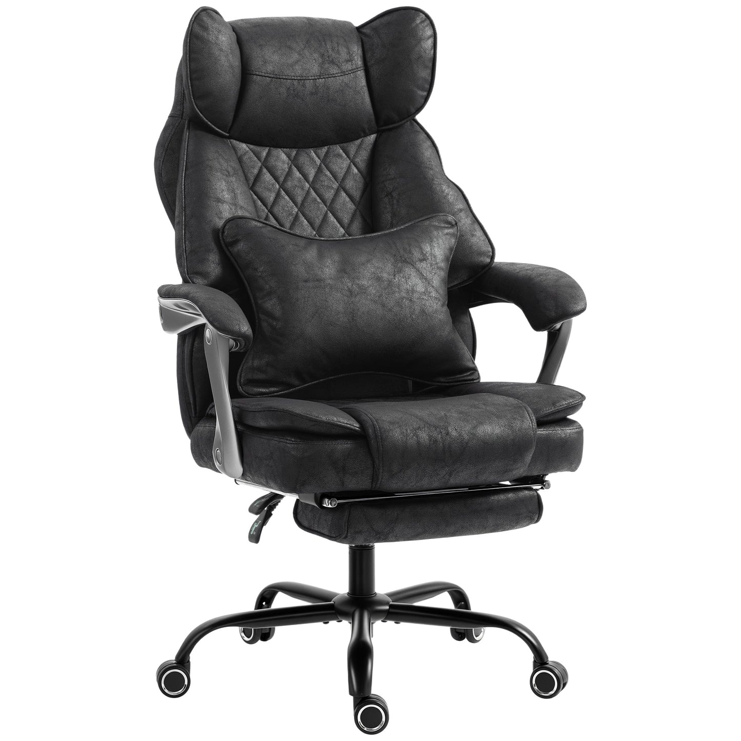 Executive Office Chair with Footrest, 180kg 400lb Big and Tall Leathaire Desk Chair with Wide Seat, Reclining Back, Lumbar Support, Built-in Headrest, Class 4 Gas Lift, Swivel Wheel, Black