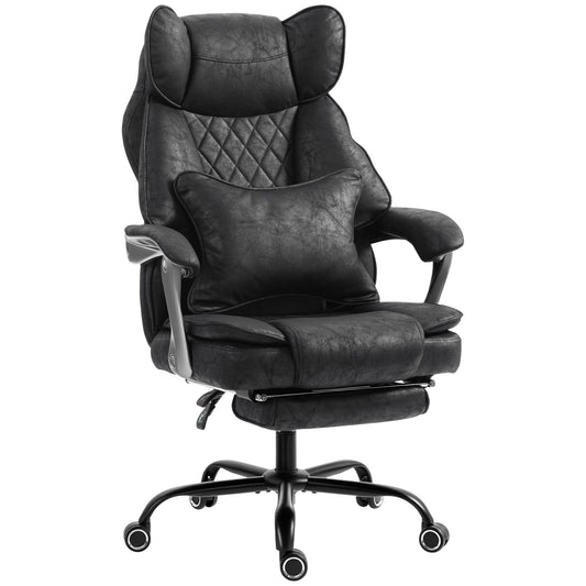 Executive Office Chair with Footrest, 180kg 400lb Big and Tall Leathaire Desk Chair with Wide Seat, Reclining Back, Lumbar Support, Built-in Headrest, Class 4 Gas Lift, Swivel Wheel, Black